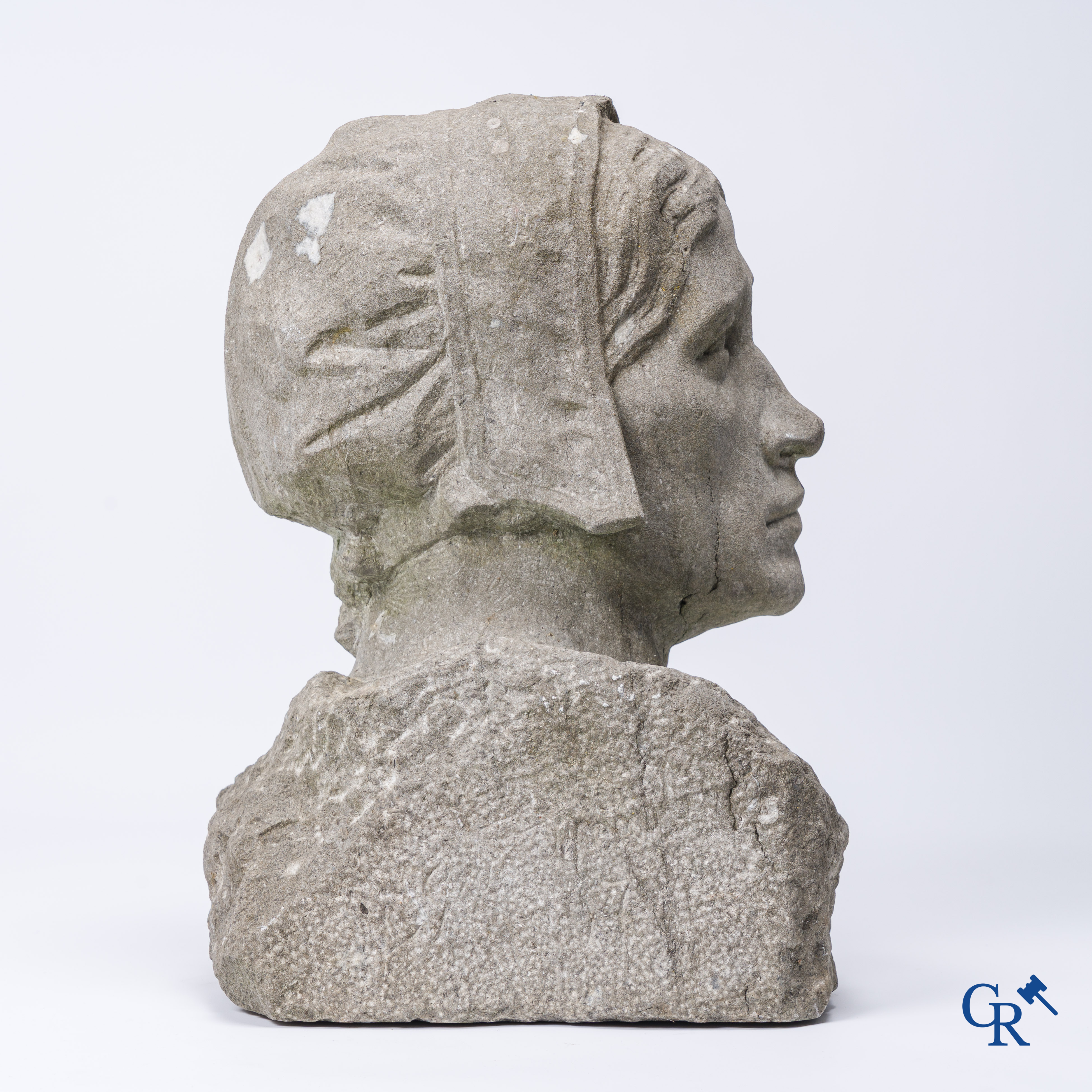 Constantin Meunier (in the manner of). Bust in carved Belgian blue stone.