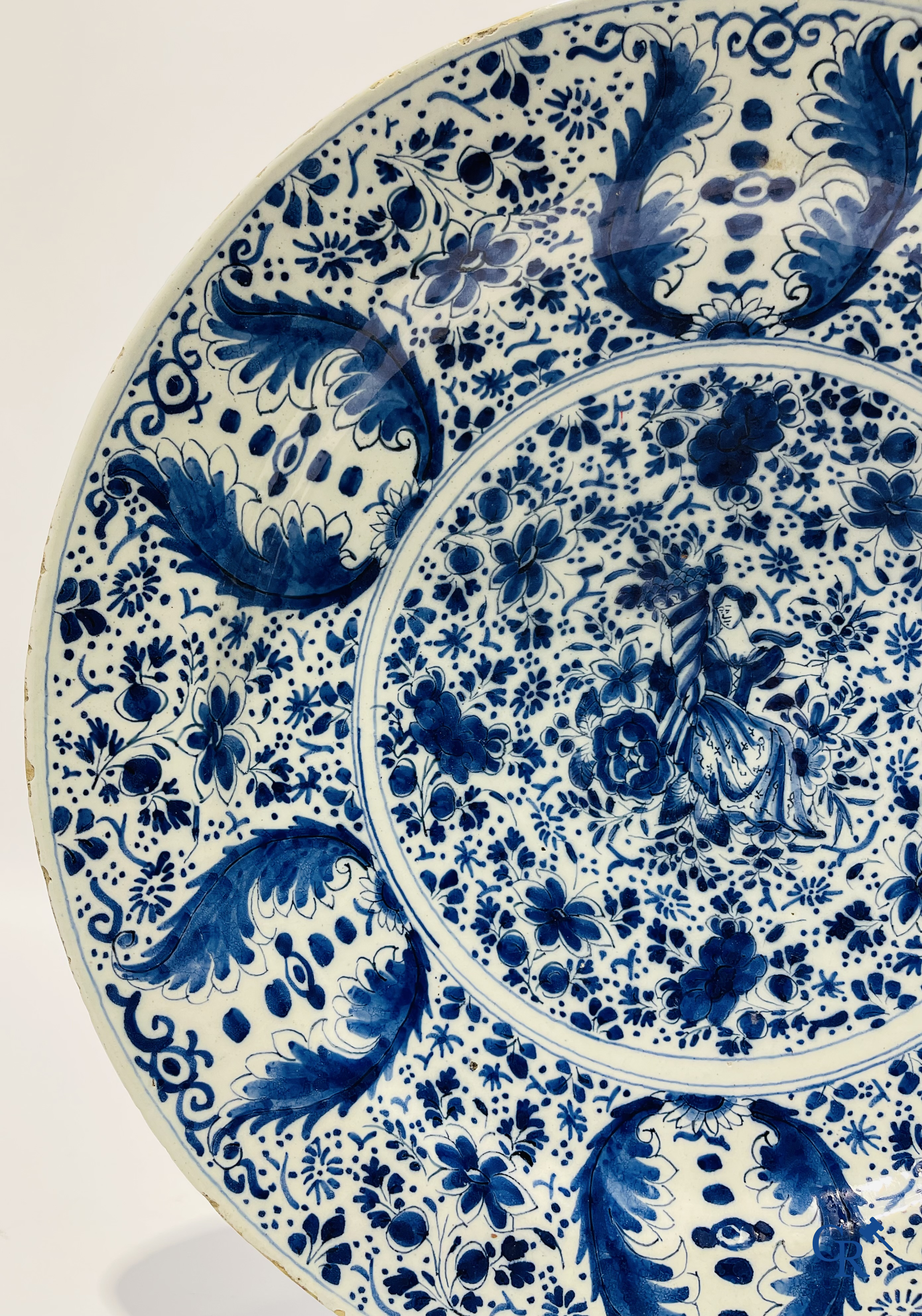 2 large plates in Delft pottery and a copper lantern. 18th century.