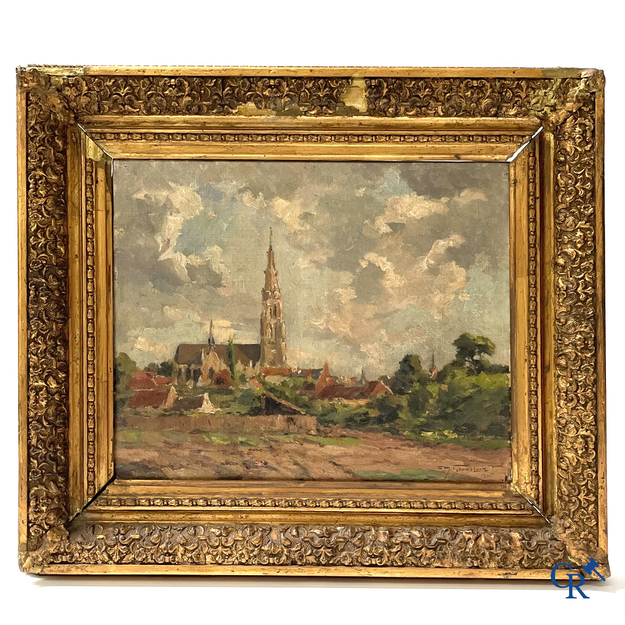 Charles Gouweloos (1867-1946) Village view, Oil on canvas. Signed and dated lower right 1925.
