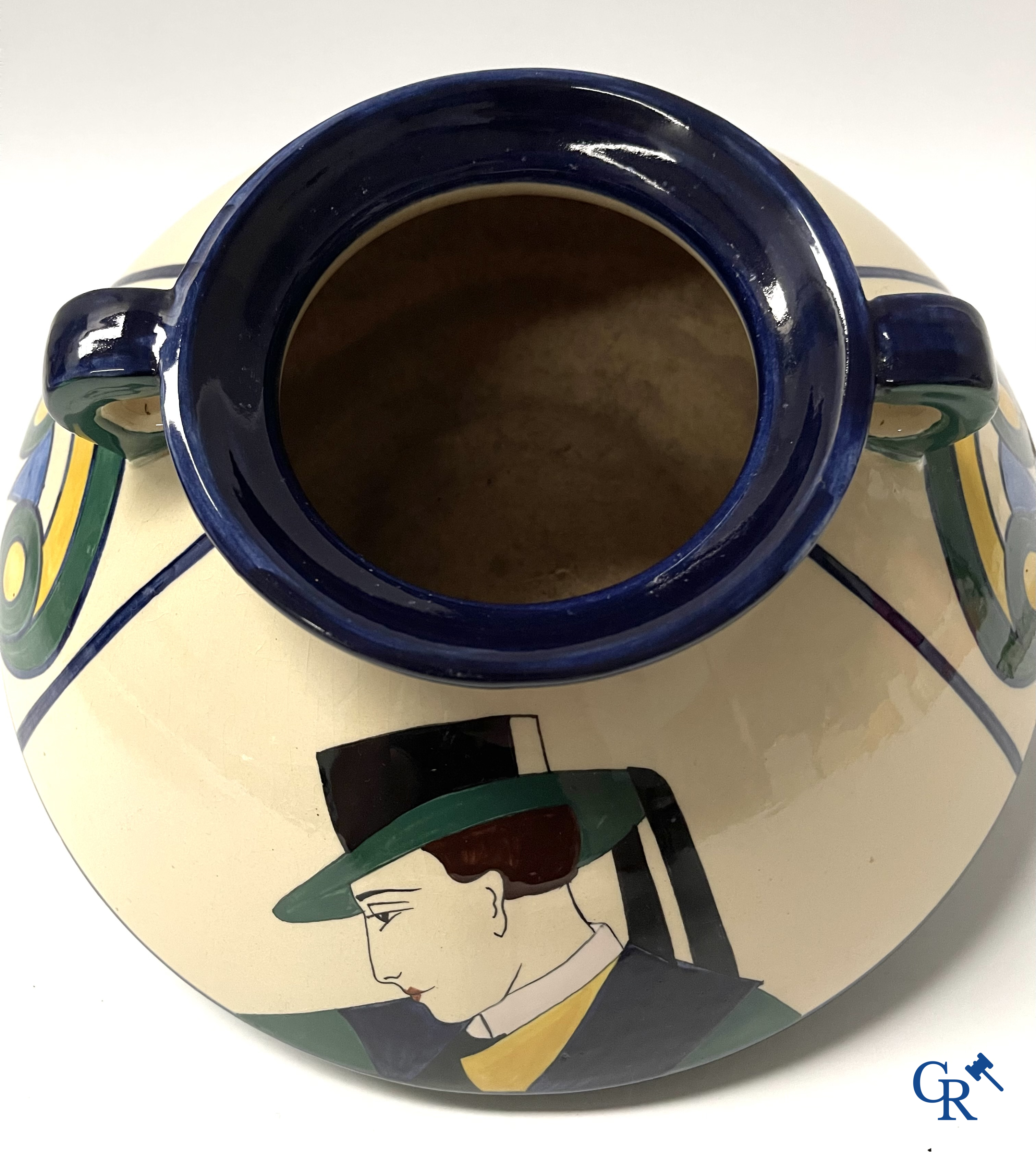 H.B. Quimper, Art Deco vase with Breton decor. Circa 1930.