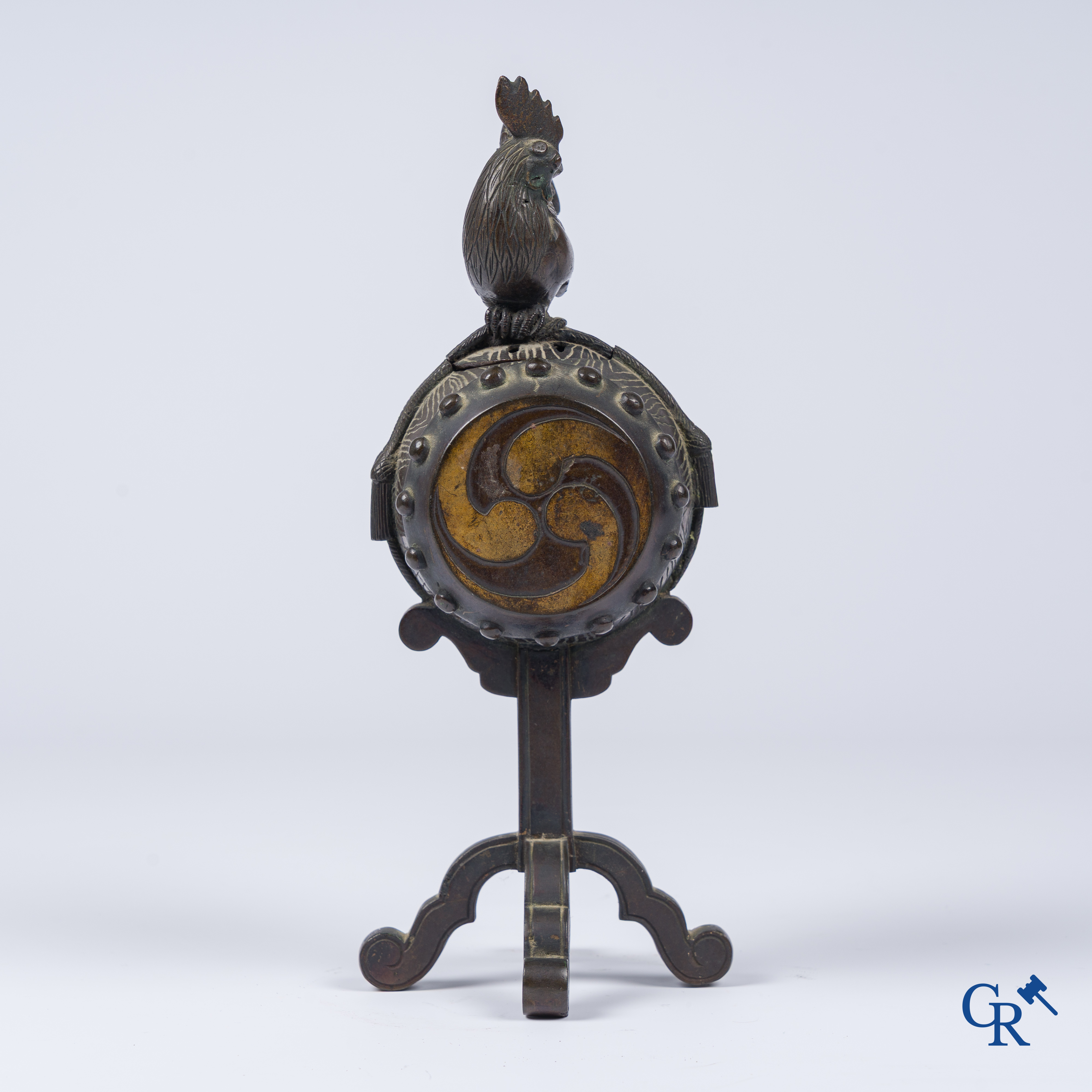 Asian Art, a Japanese bronze incense burner with a rooster on a barrel. Meiji era.