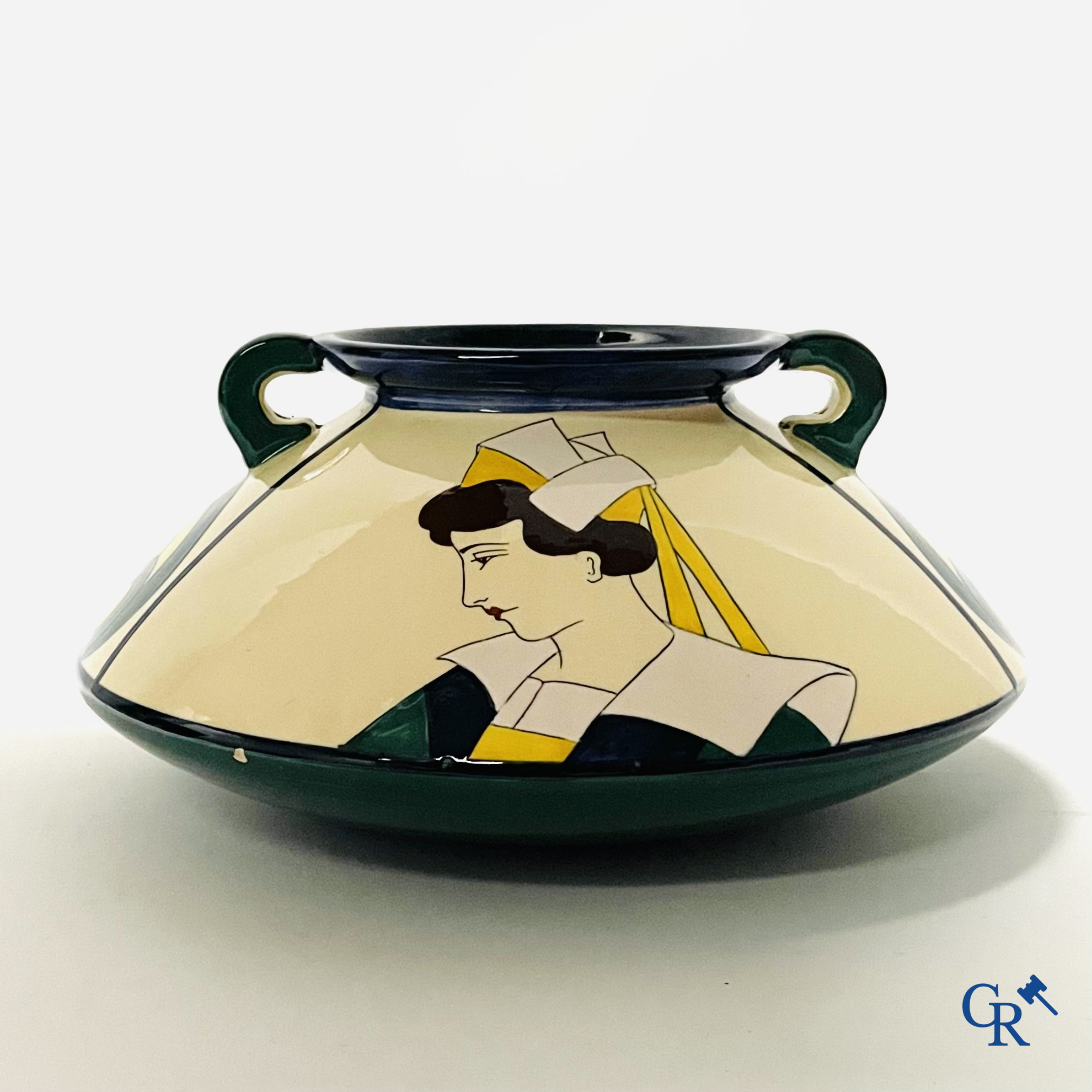 H.B. Quimper, Art Deco vase with Breton decor. Circa 1930.