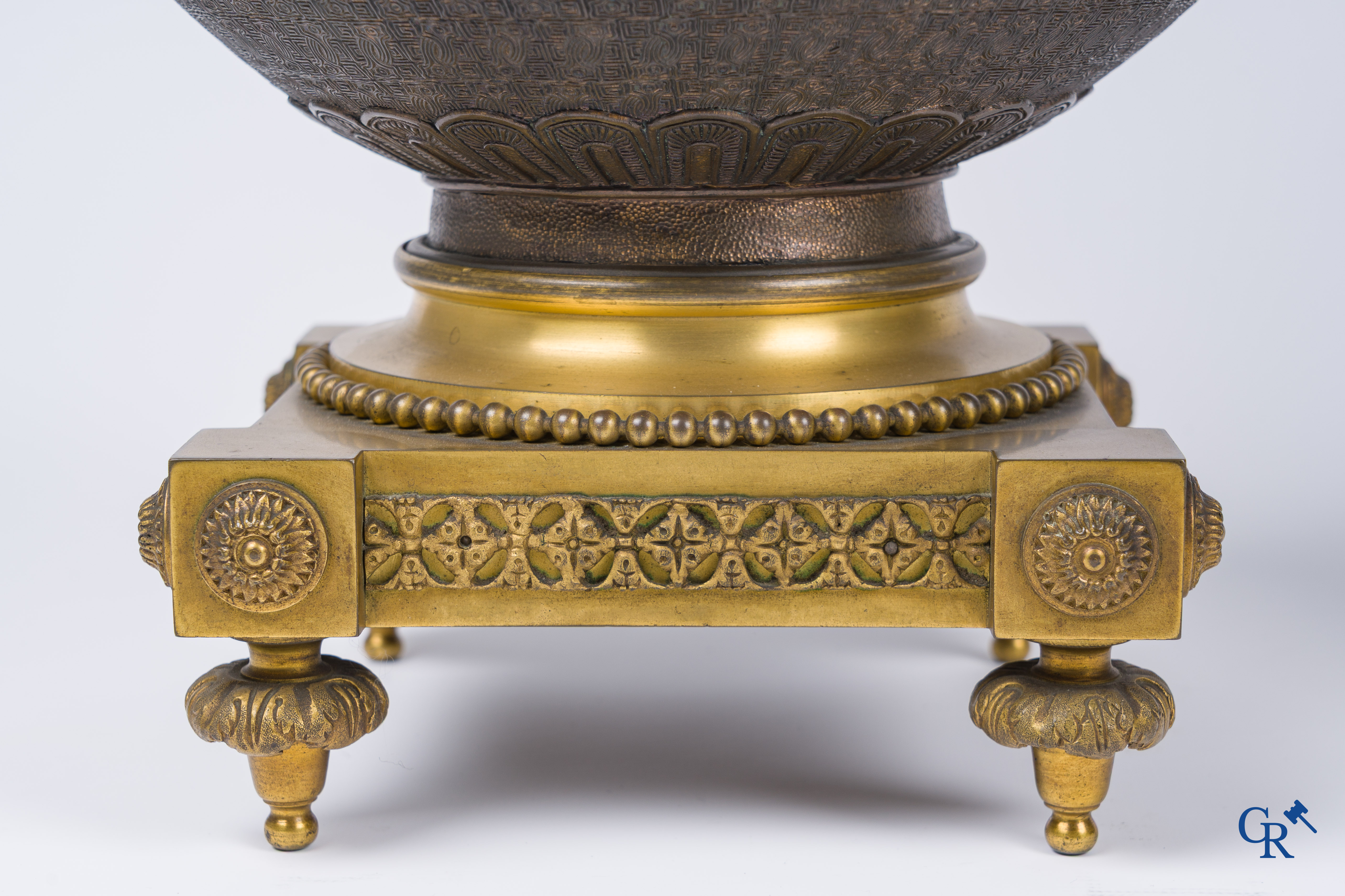 Asian Art, A pair of bronze candlesticks with finely crafted Oriental vases with dragons, circa 1880.