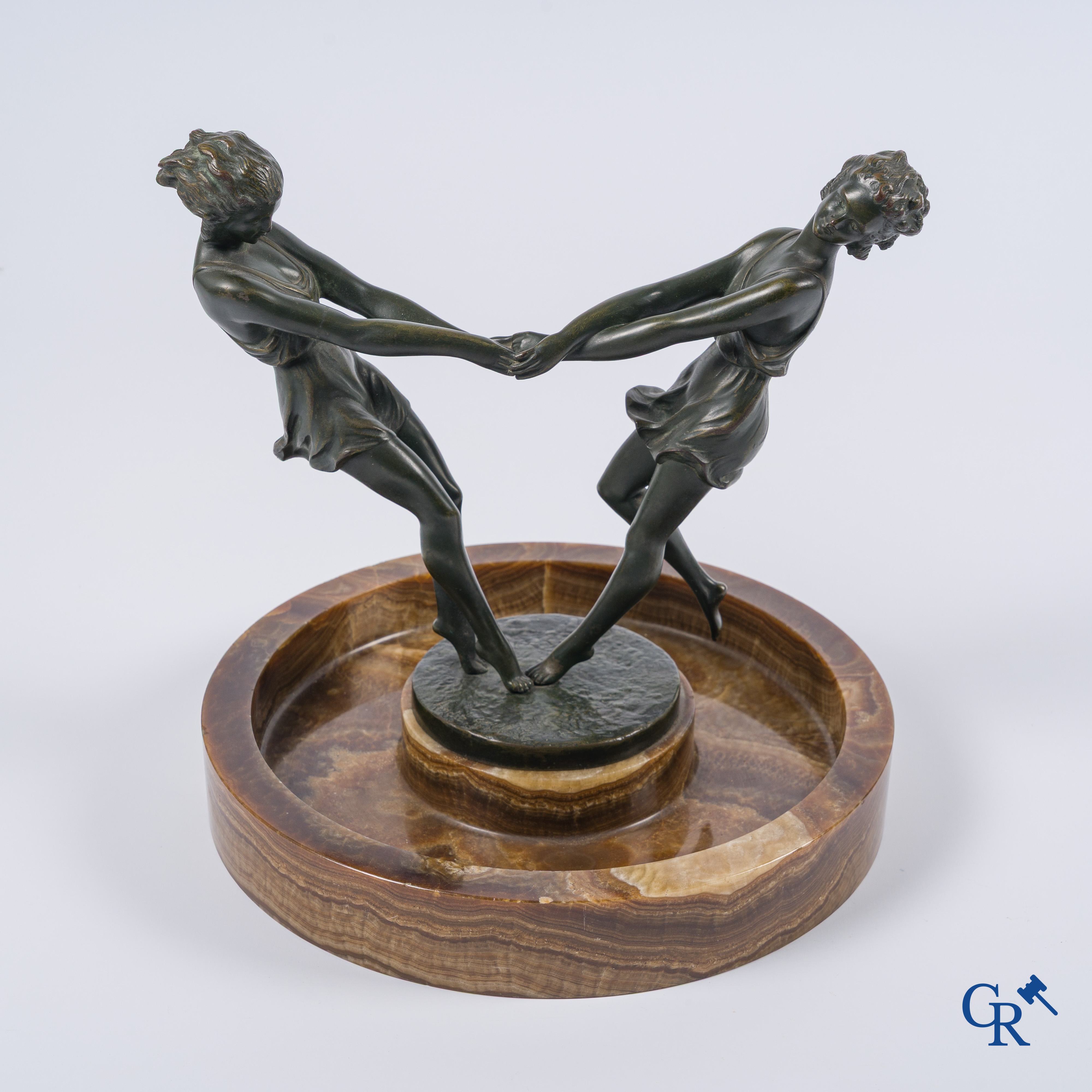 Art Deco, André Gilbert. Table center piece in bronze and onyx. Foundry LN Paris JL. Circa 1930.