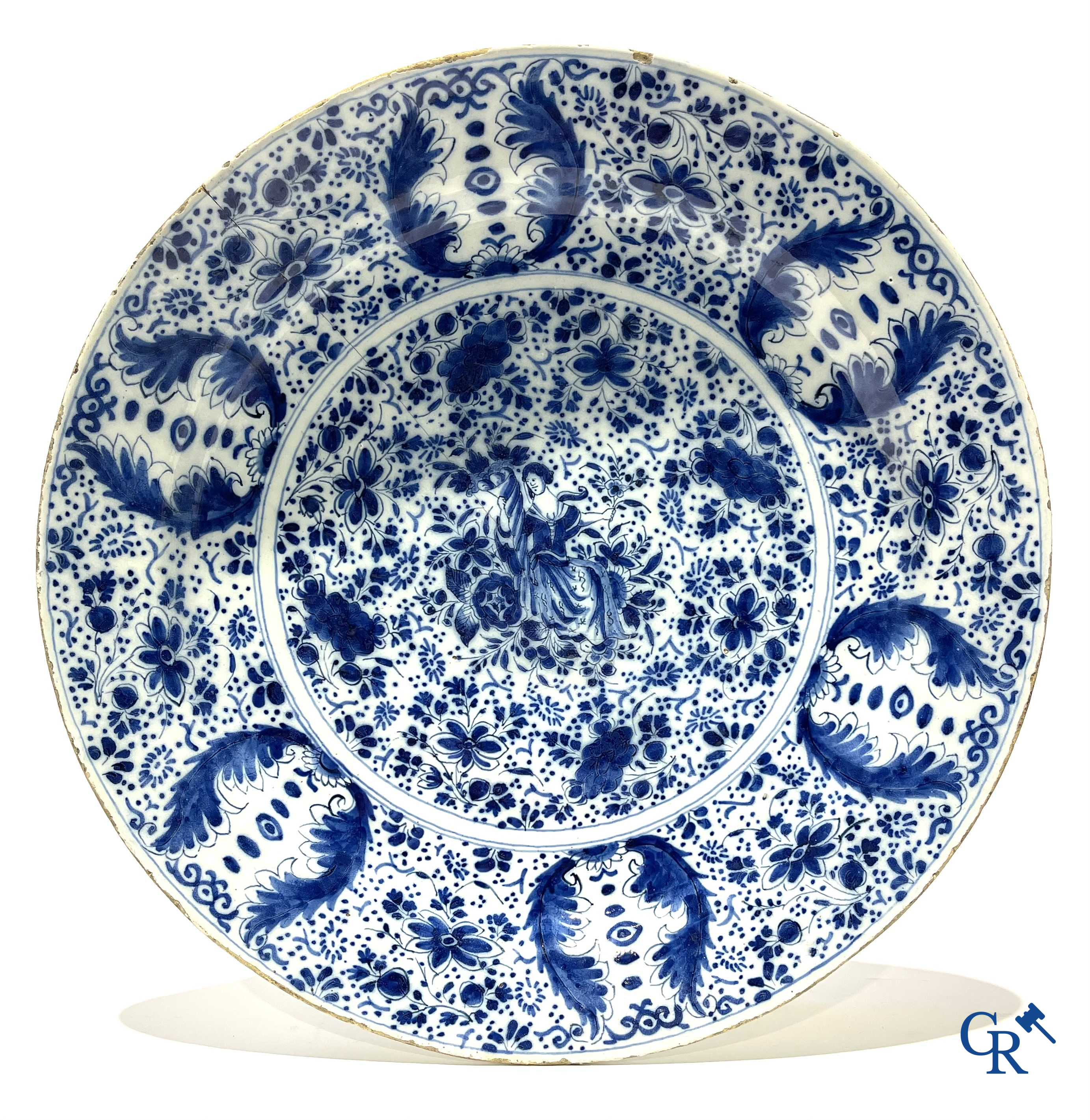 2 large plates in Delft pottery and a copper lantern. 18th century.