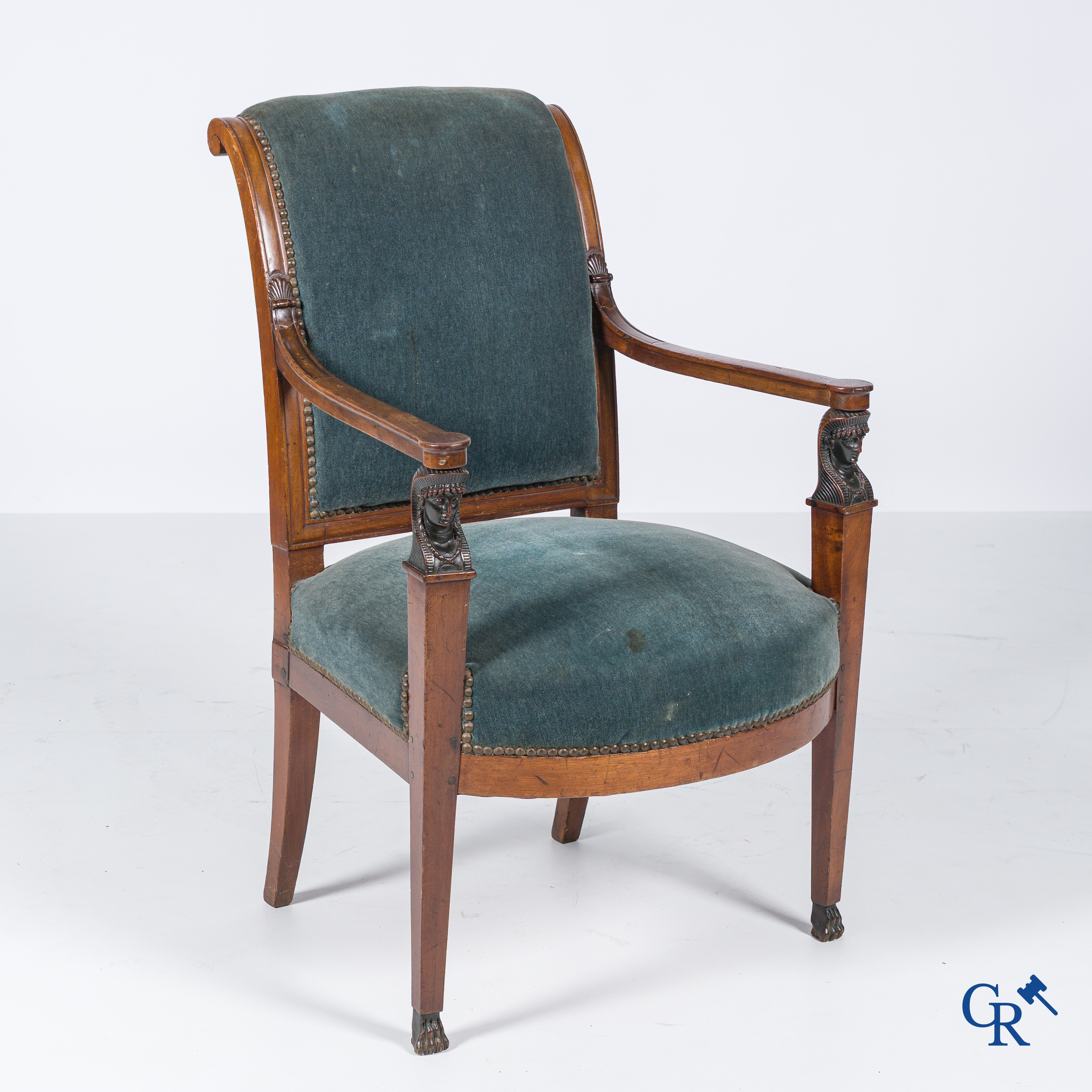 Empire. An office chair in mahogany, Retour d'Egypt style. Empire period, circa 1815.