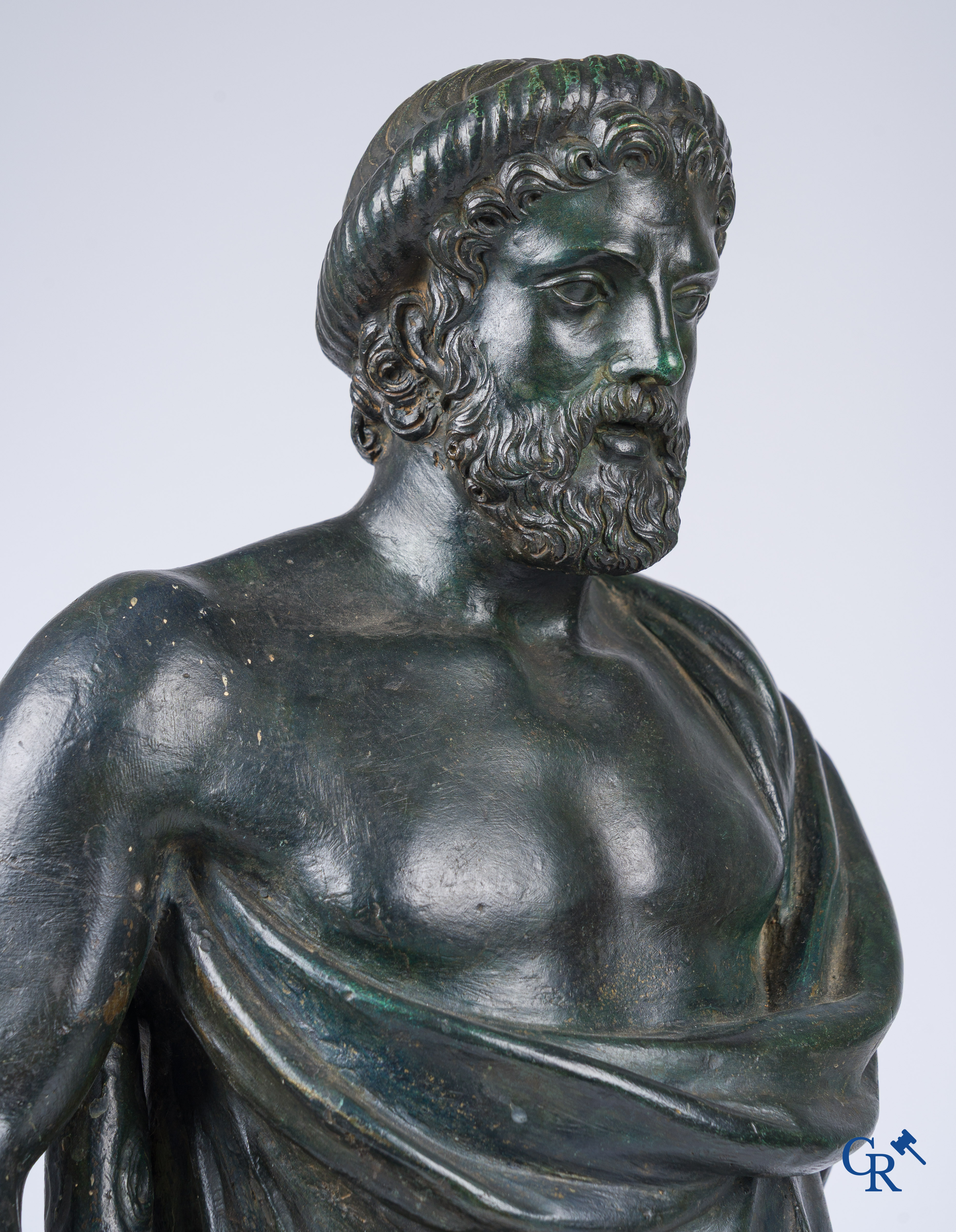 Asklepios. Greek god of medicine and healing. Pedestal in grey St. Anna marble. Late 18th - Early 19th century.