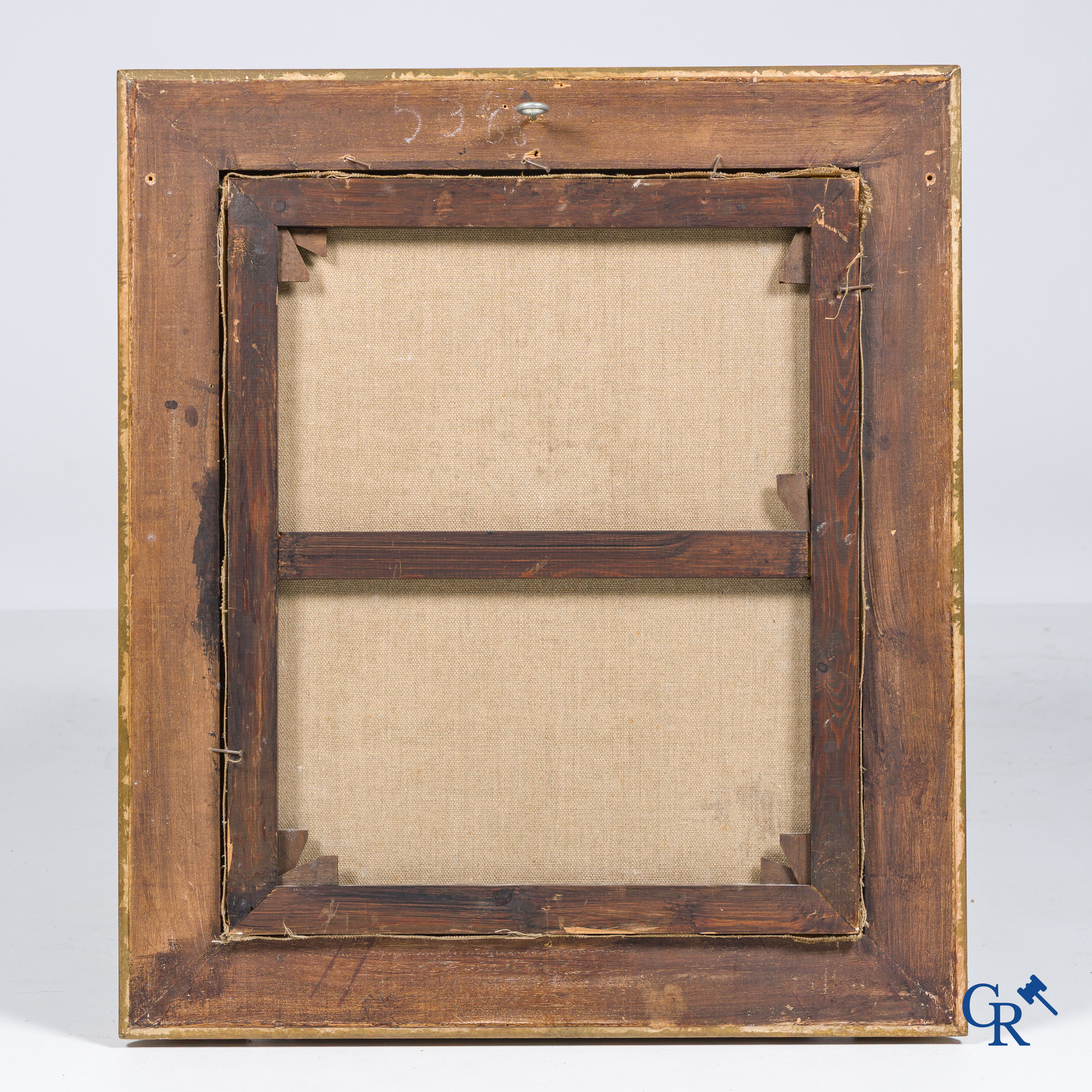 Schilderij, De portrettist, olie op doek. 19e eeuw.