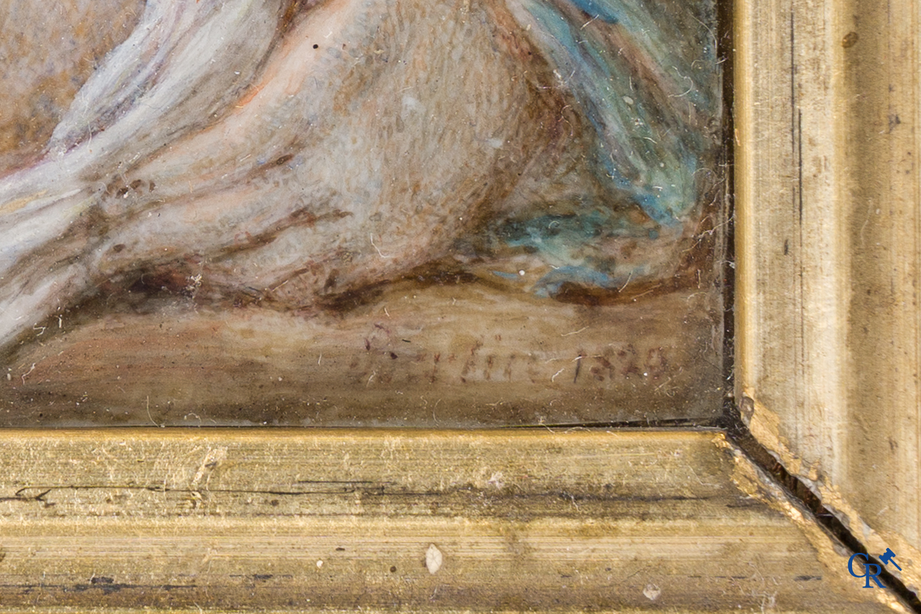 Louis Bertin Parant (1768-1851) Miniatuurschilderij op ivoor. Madonna met kind. Gesigneerd Bertin 1829.