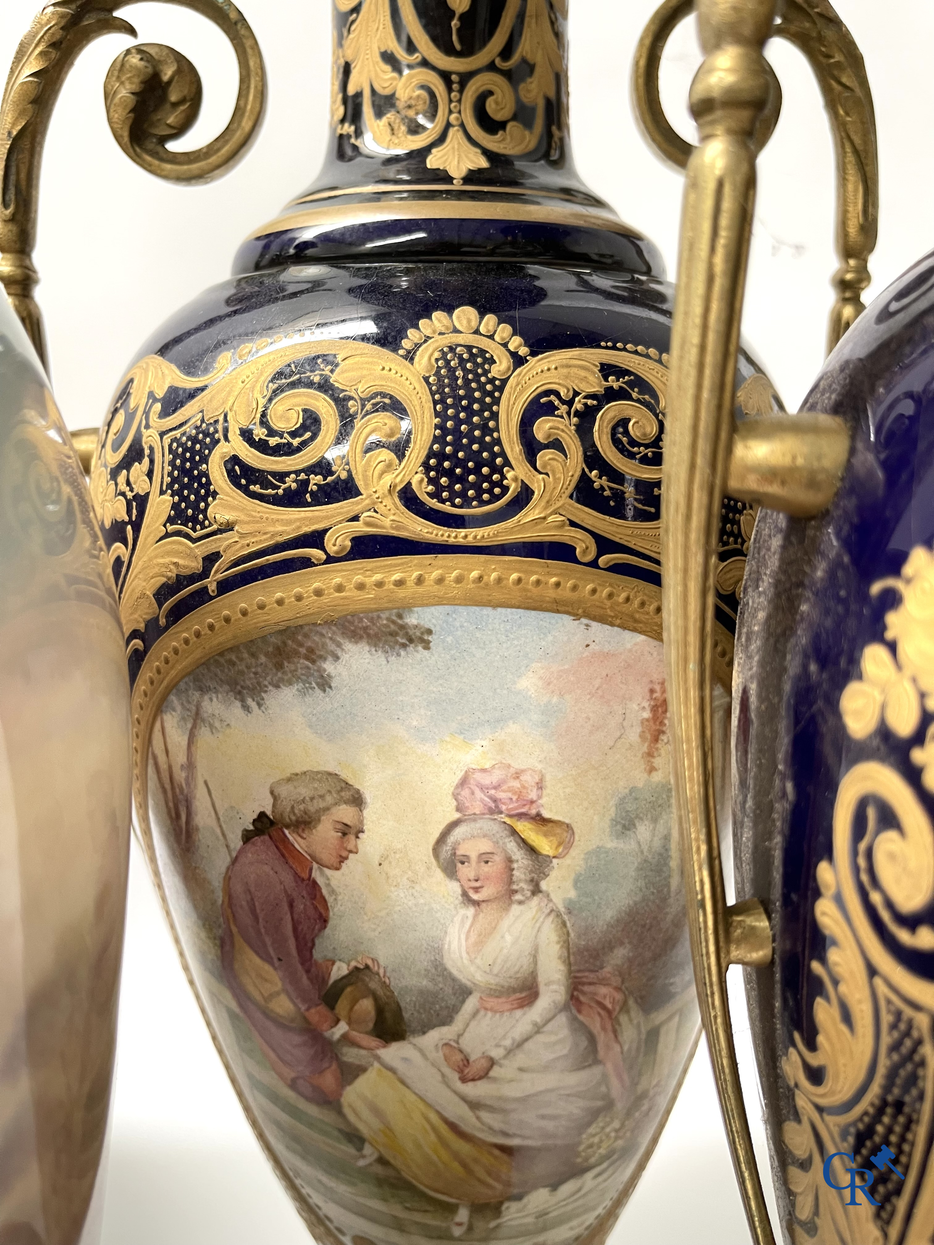 Sèvres, a large lot of Sèvres porcelain with bronze frames. Not mounted. Circa 1900.