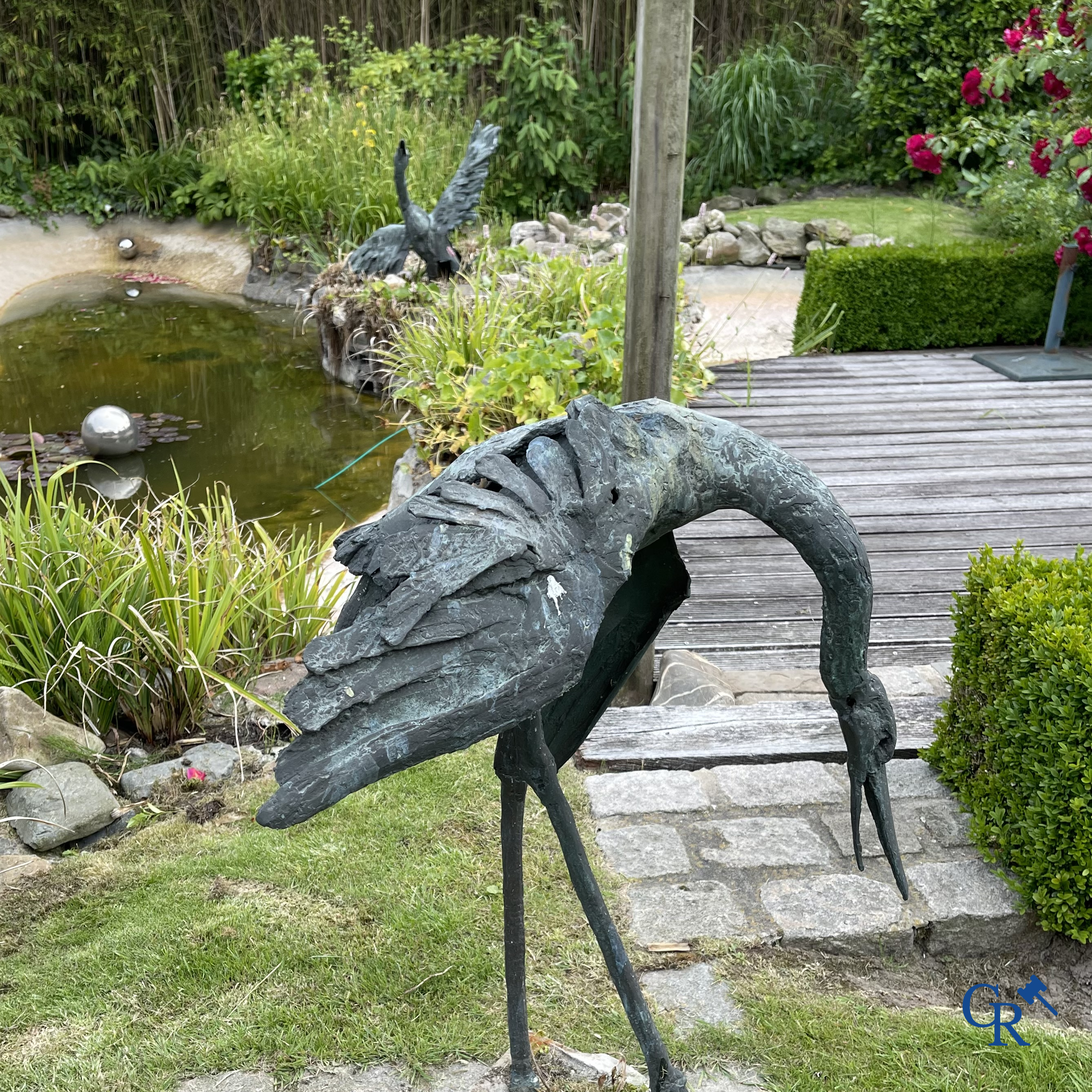 Jan Desmarets (1961) (*) Bronze, An imposing goose and a heron in patinated bronze. Signed.