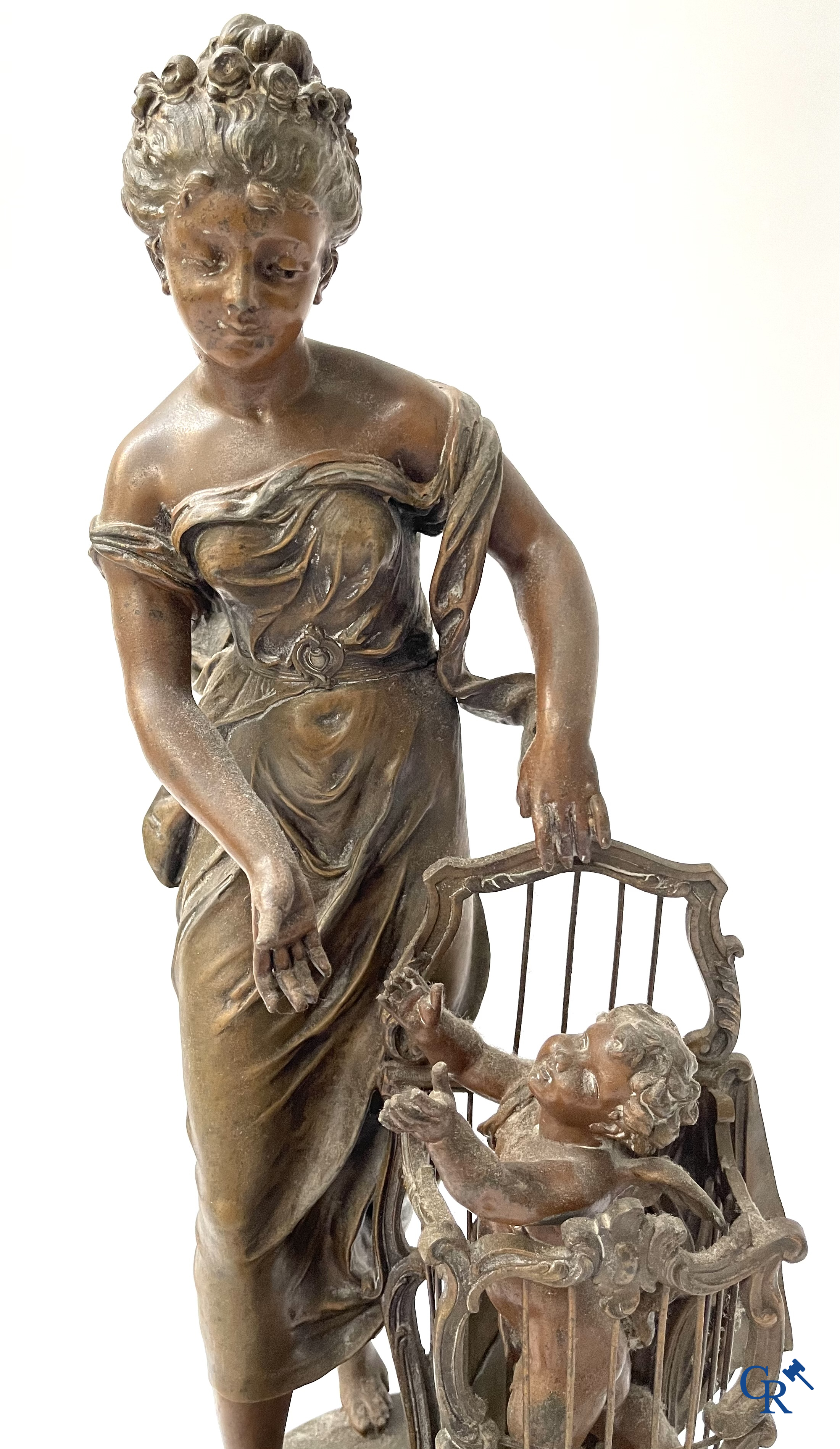 A lot of 3 sculptures in spelter. Anatole Guillot, Emile Bruchon, Rousseau. Circa 1900.