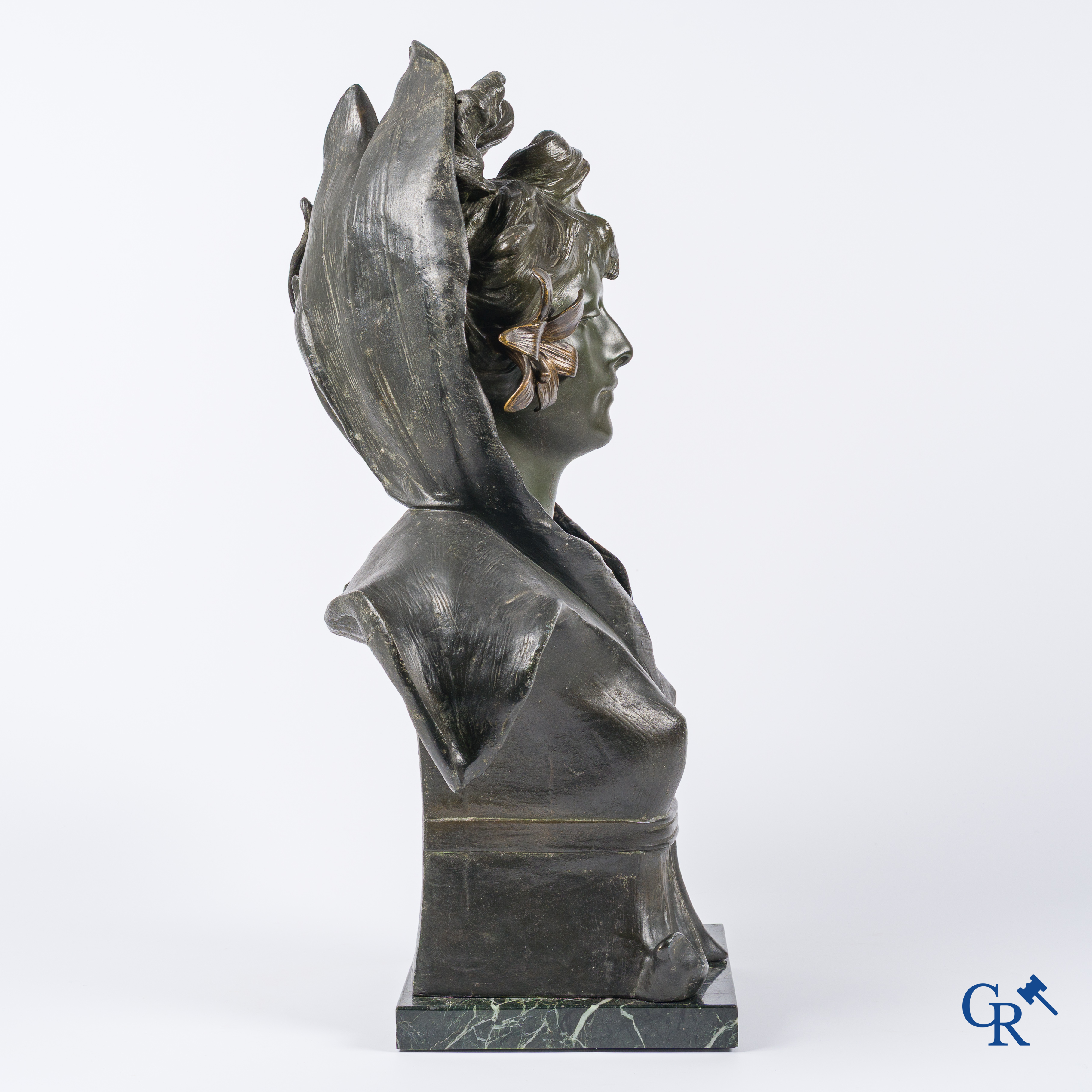 Antoine Joseph Van Den Kerckhove. Bust of Sarah Bernhardt in patinated bronze and metal.