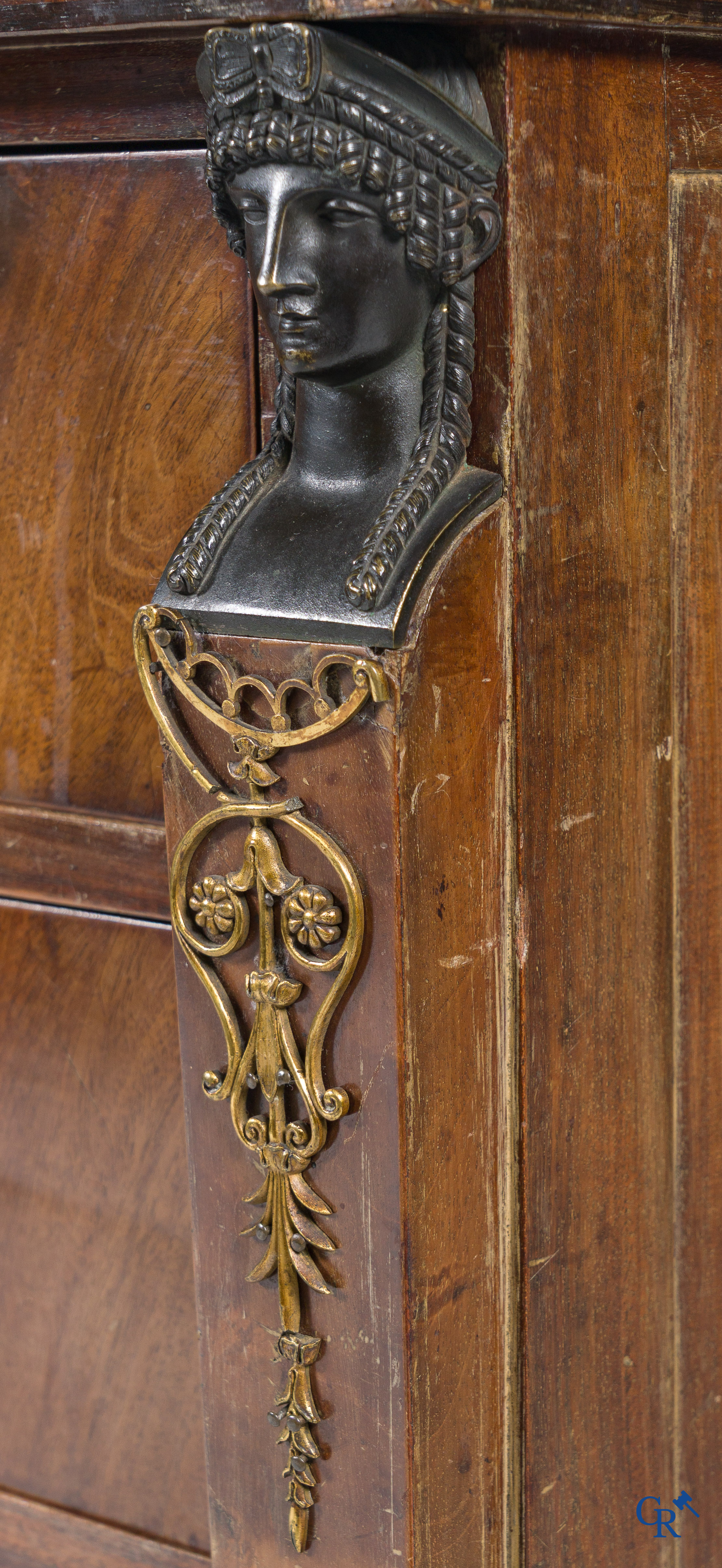 Chapuis, a mahogany wooden men's dressing table and ladies' dressing table with chiseled bronzes. Empire, circa 1810.