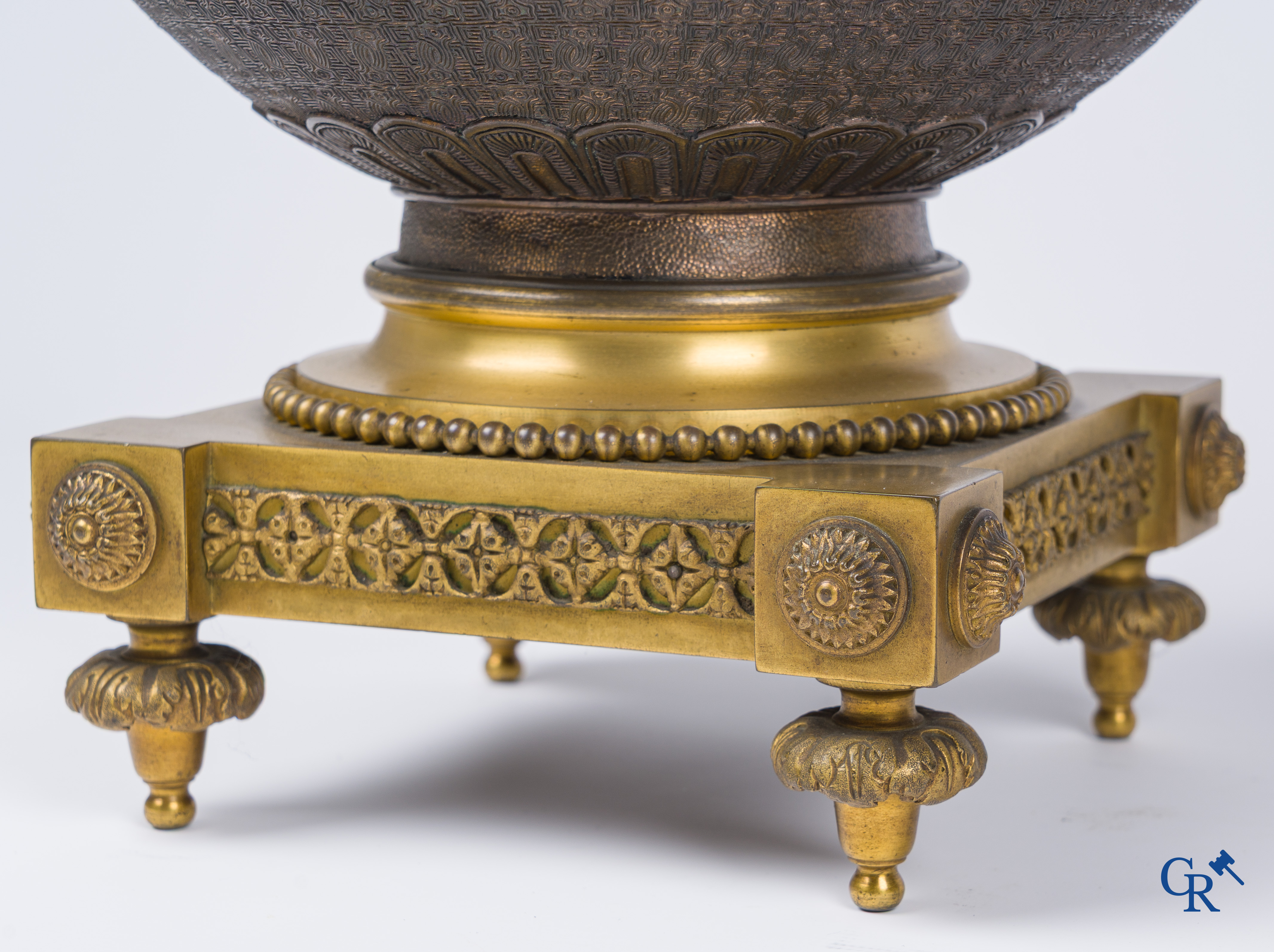 Asian Art, A pair of bronze candlesticks with finely crafted Oriental vases with dragons, circa 1880.