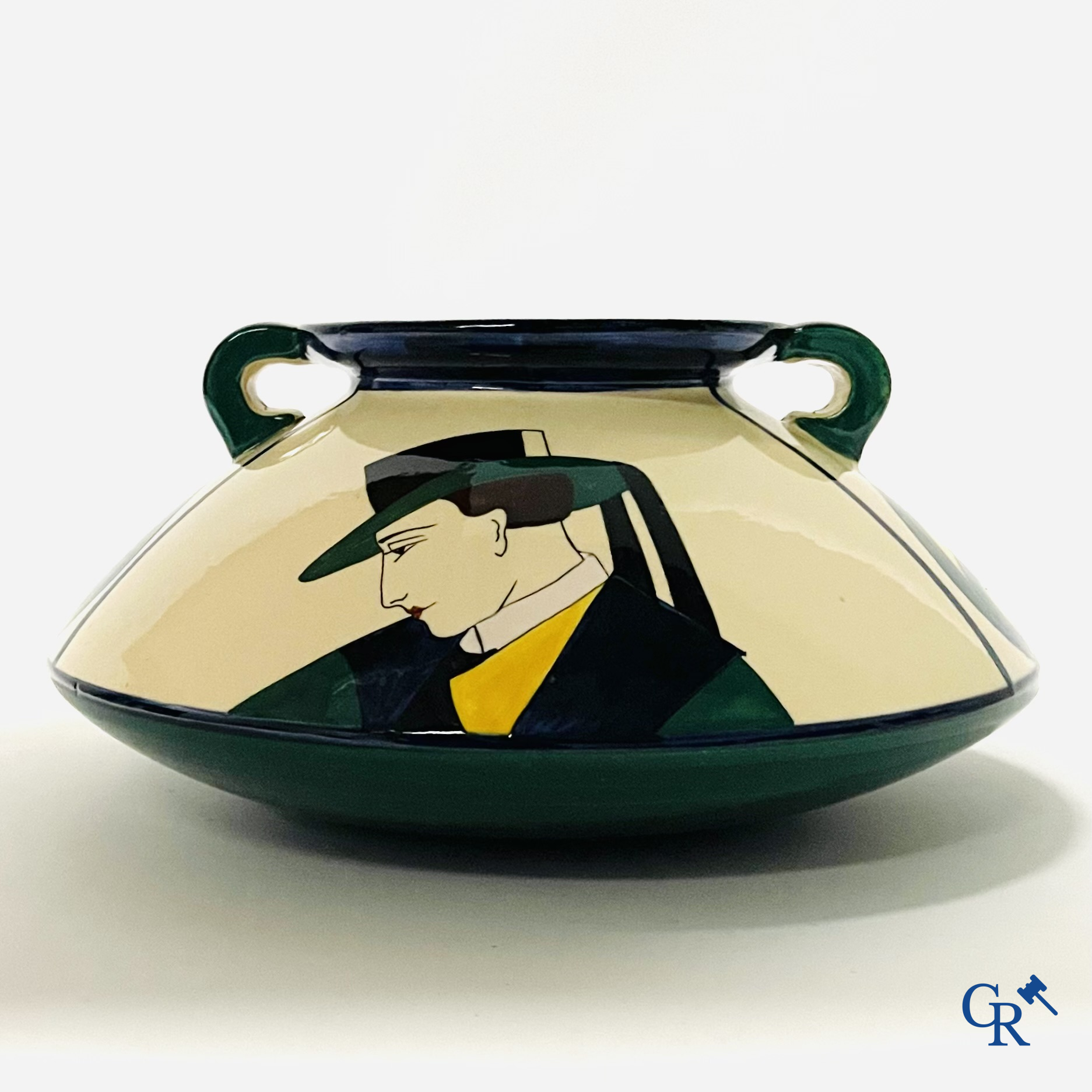 H.B. Quimper, Art Deco vase with Breton decor. Circa 1930.