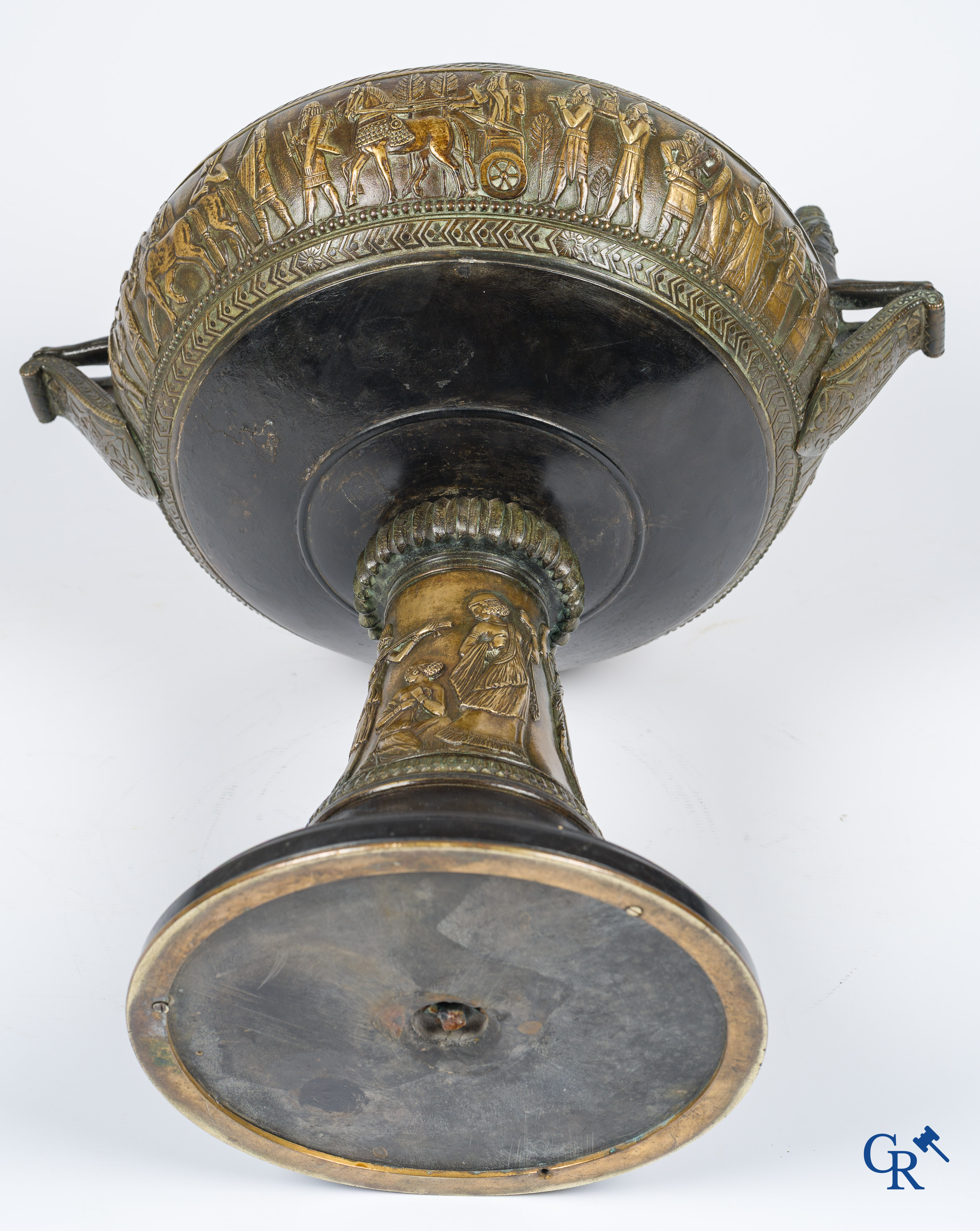 Charles Stanislas Matifat (1820-1875) Bronze Kylix-shaped vase with Lamassu handles. France circa 1860.