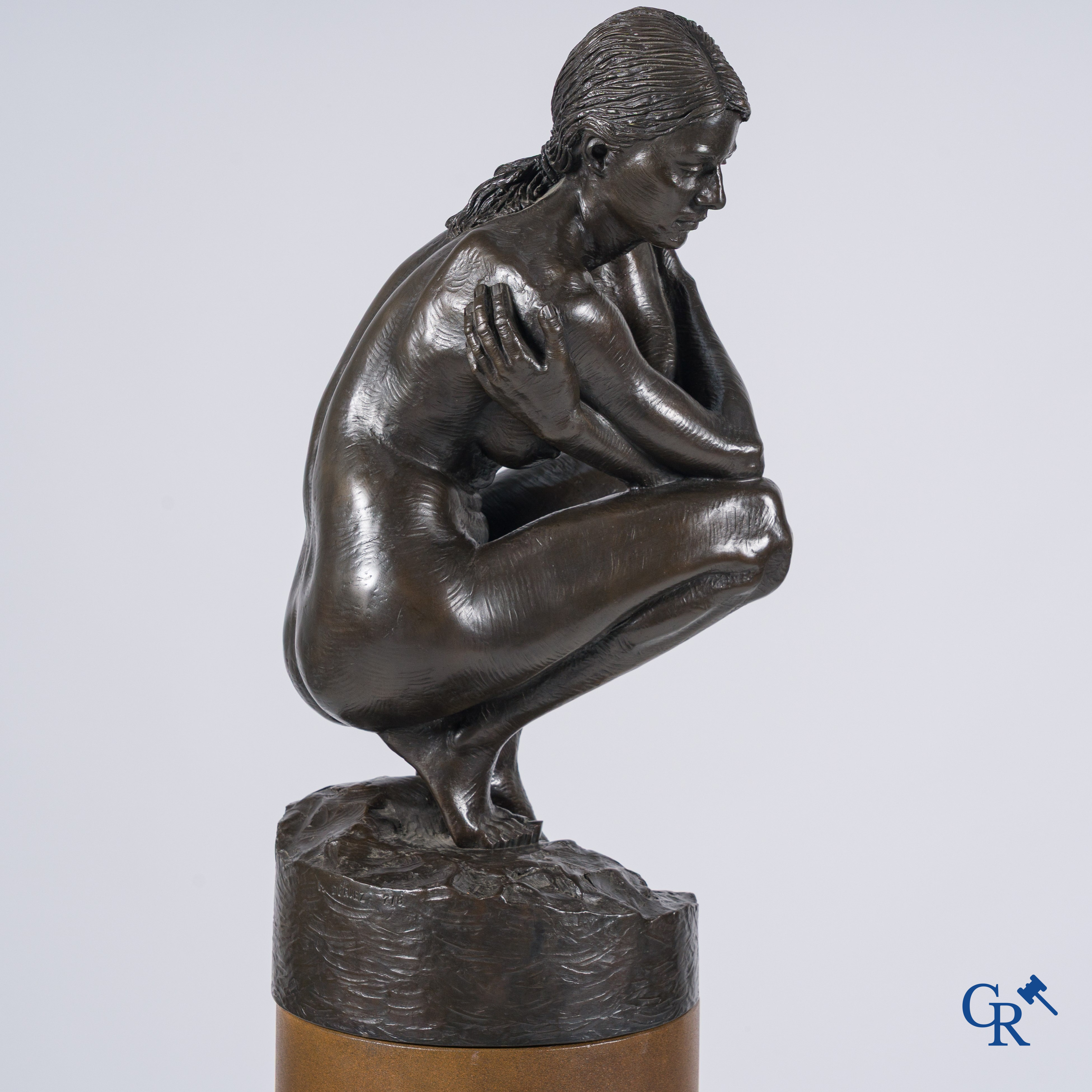 Irénée Duriez, (*) Bronze, female nude on patinated bronze pedestal. Signed I. Duriez and numbered 7/8.
