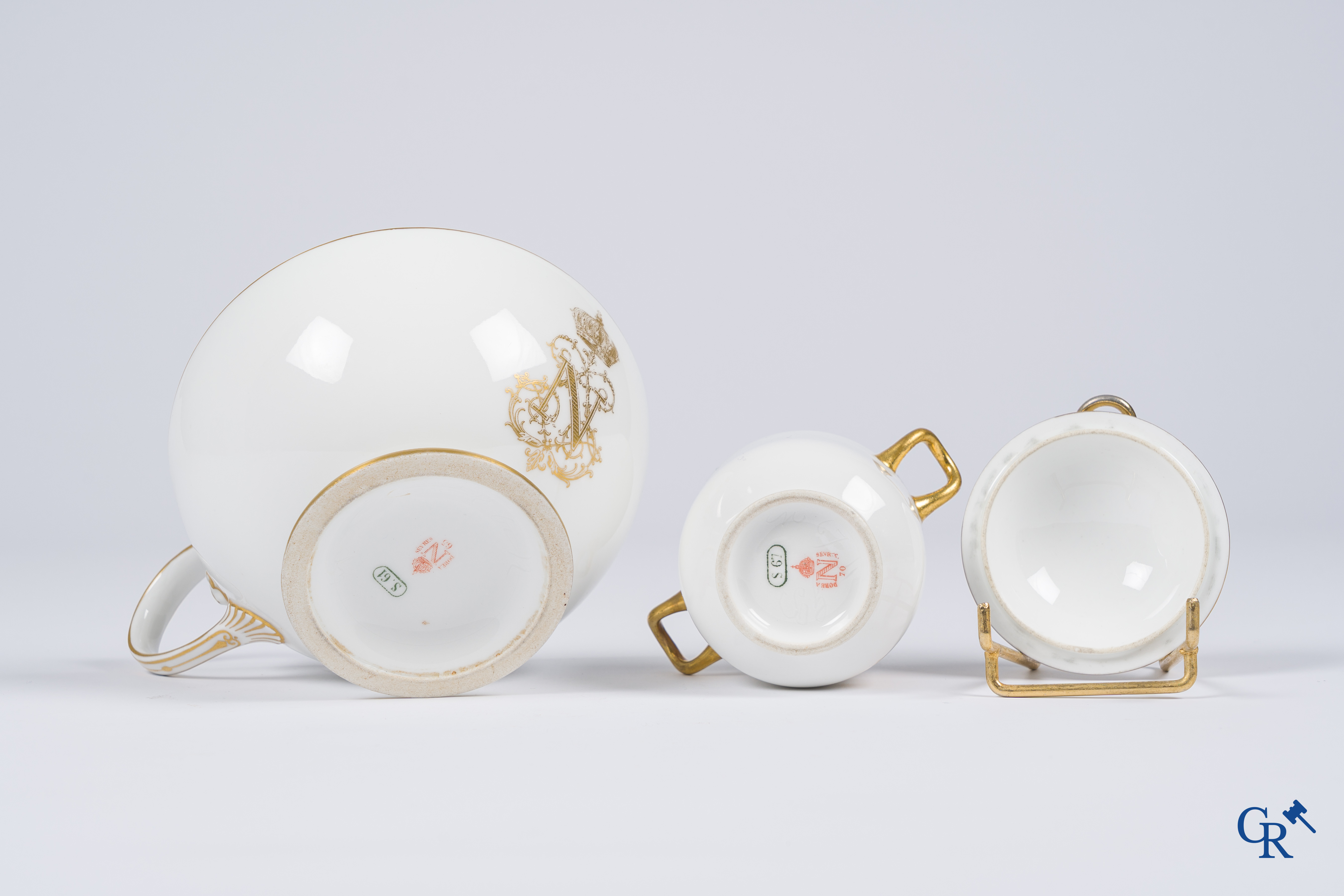 Sèvres, Napoléon III. Large cup and saucer, a small sugar pot attached. Marked and dated 1861, '64 and '67.