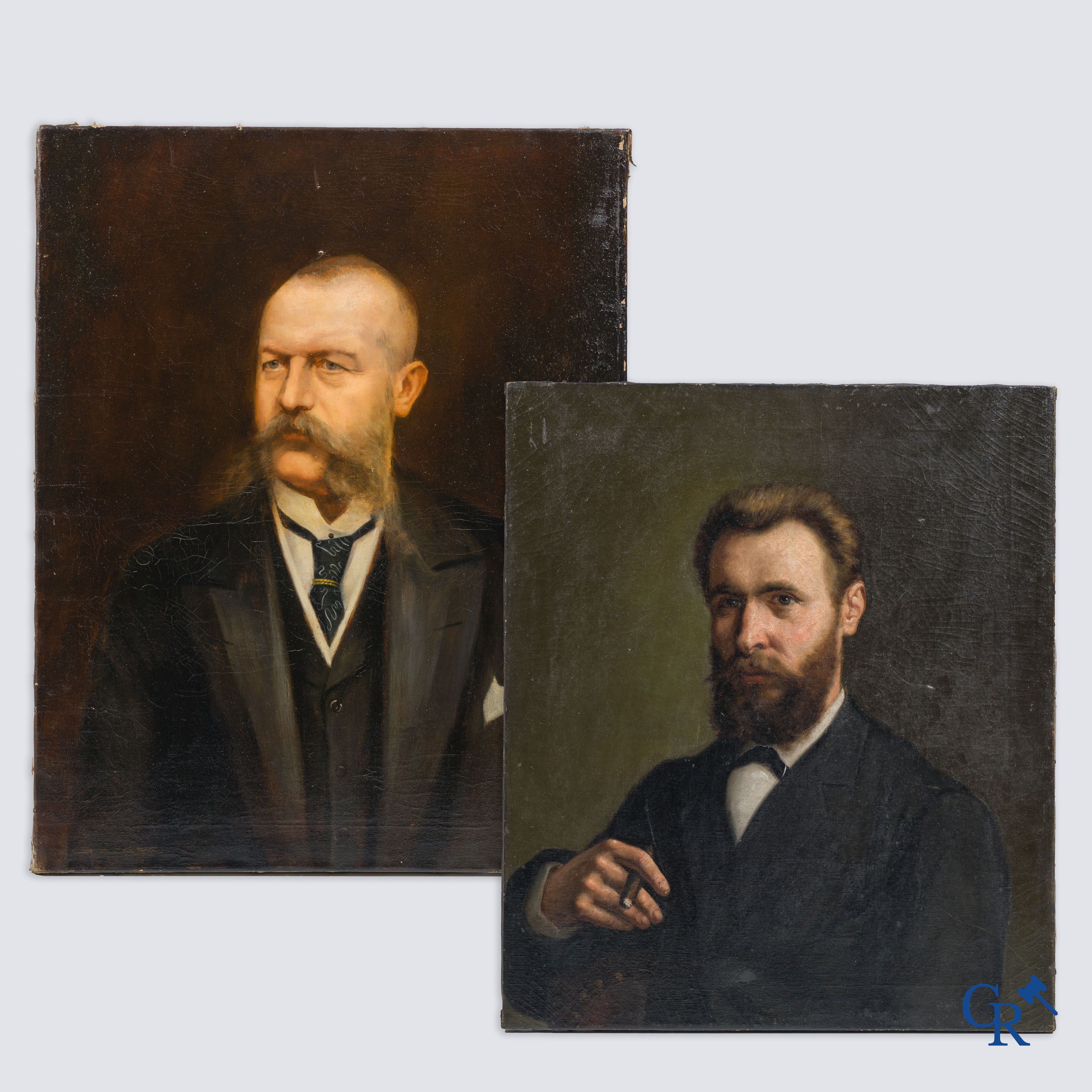 A lot of 2 portrait paintings. Oil on canvas. 19th century.