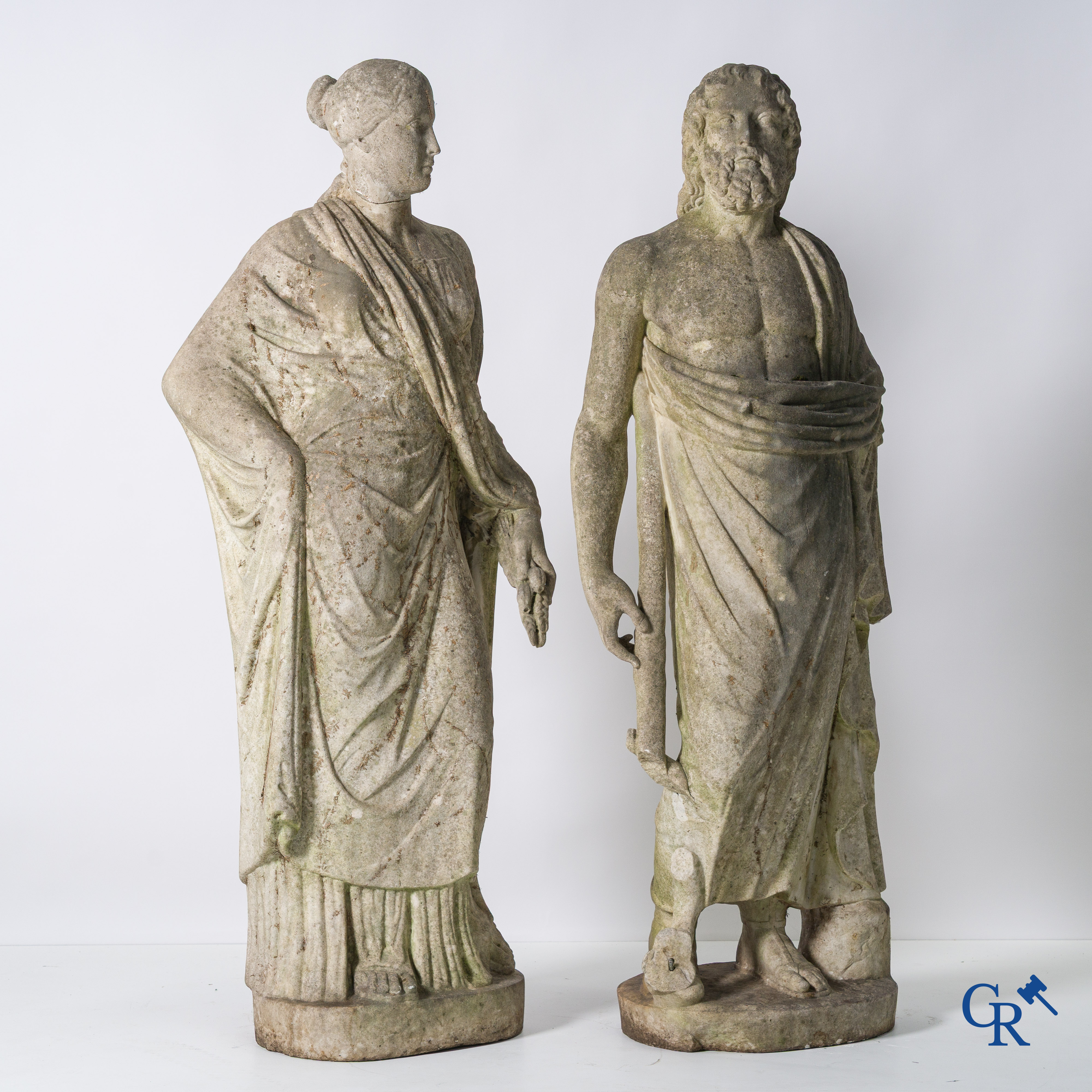 2 Imposing sculptures in carved marble. The Roman goddess Cerès and the Greek god Asklepios. Circa 1700-1750.