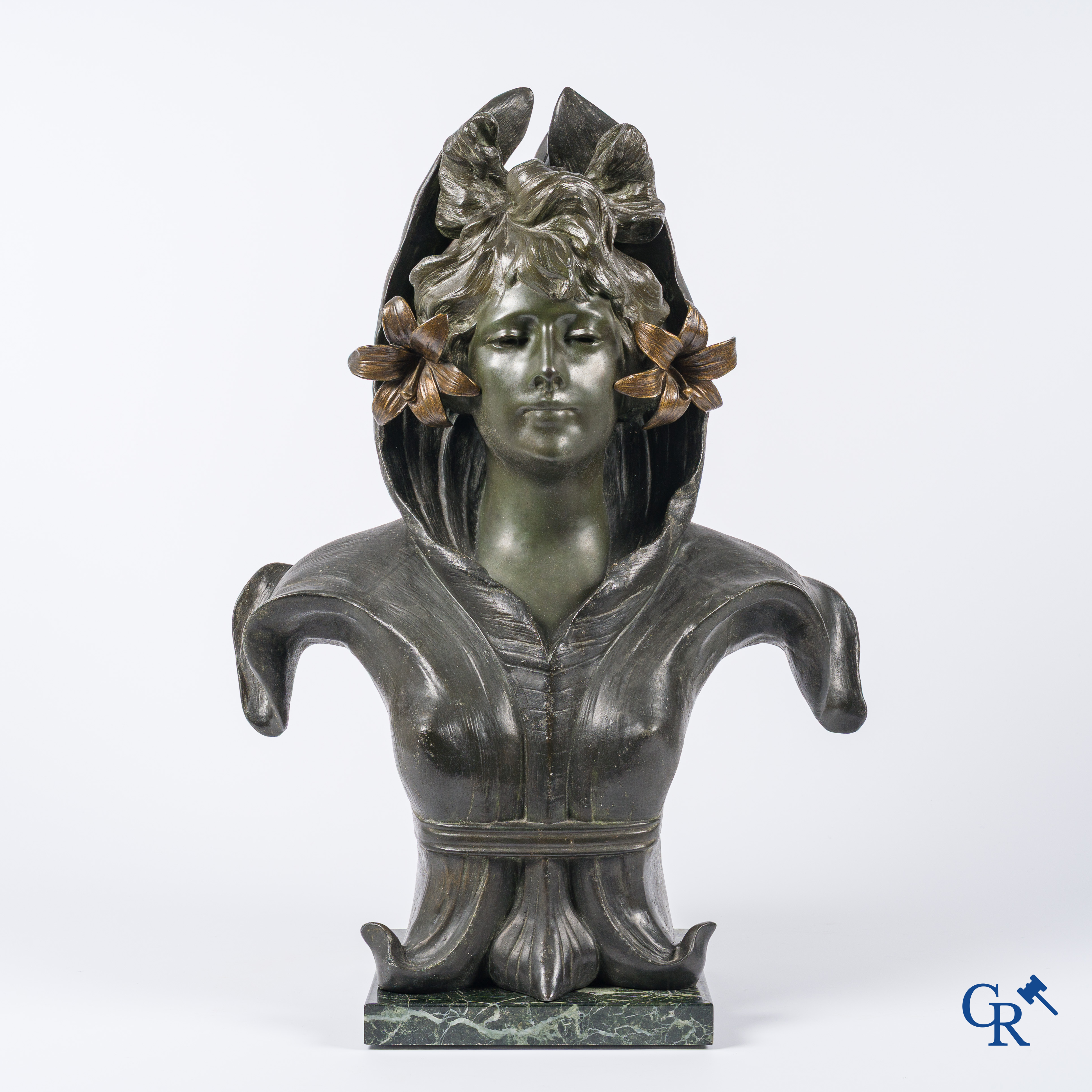 Antoine Joseph Van Den Kerckhove. Bust of Sarah Bernhardt in patinated bronze and metal.