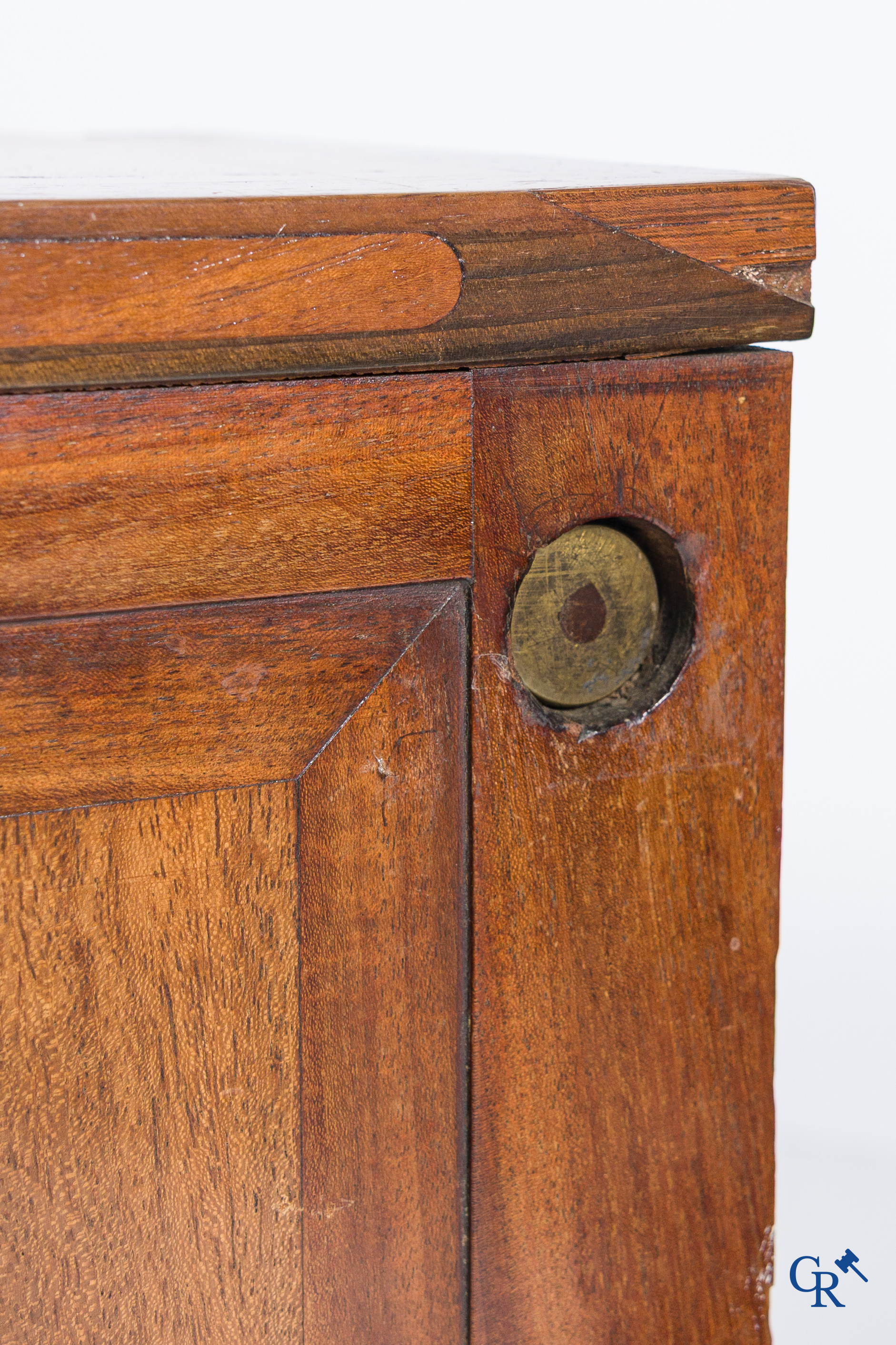 Chapuis, a mahogany wooden men's dressing table and ladies' dressing table with chiseled bronzes. Empire, circa 1810.