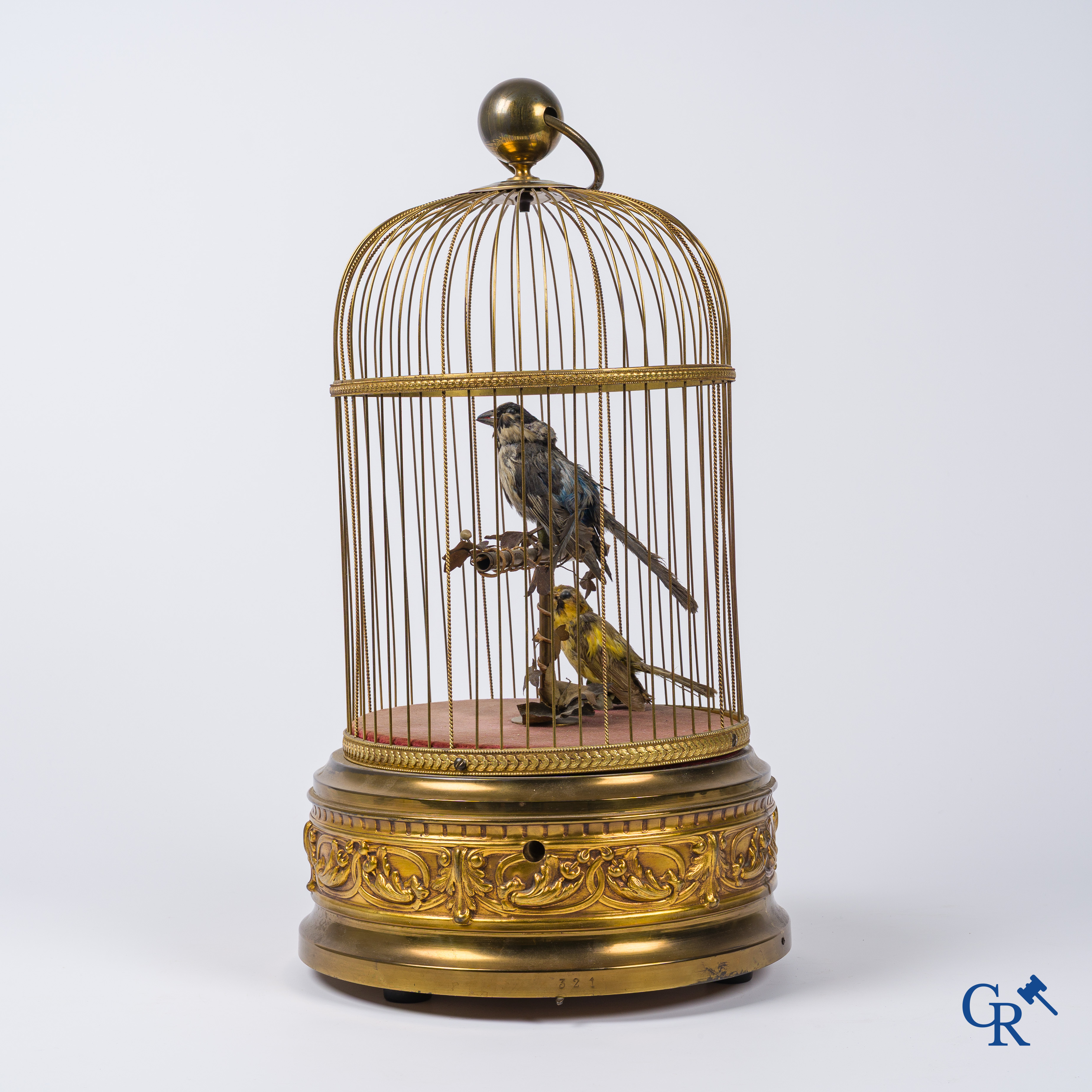 Automaton. Attributed to Bontemps. A large bronze birdcage with 2 moving and singing birds.
