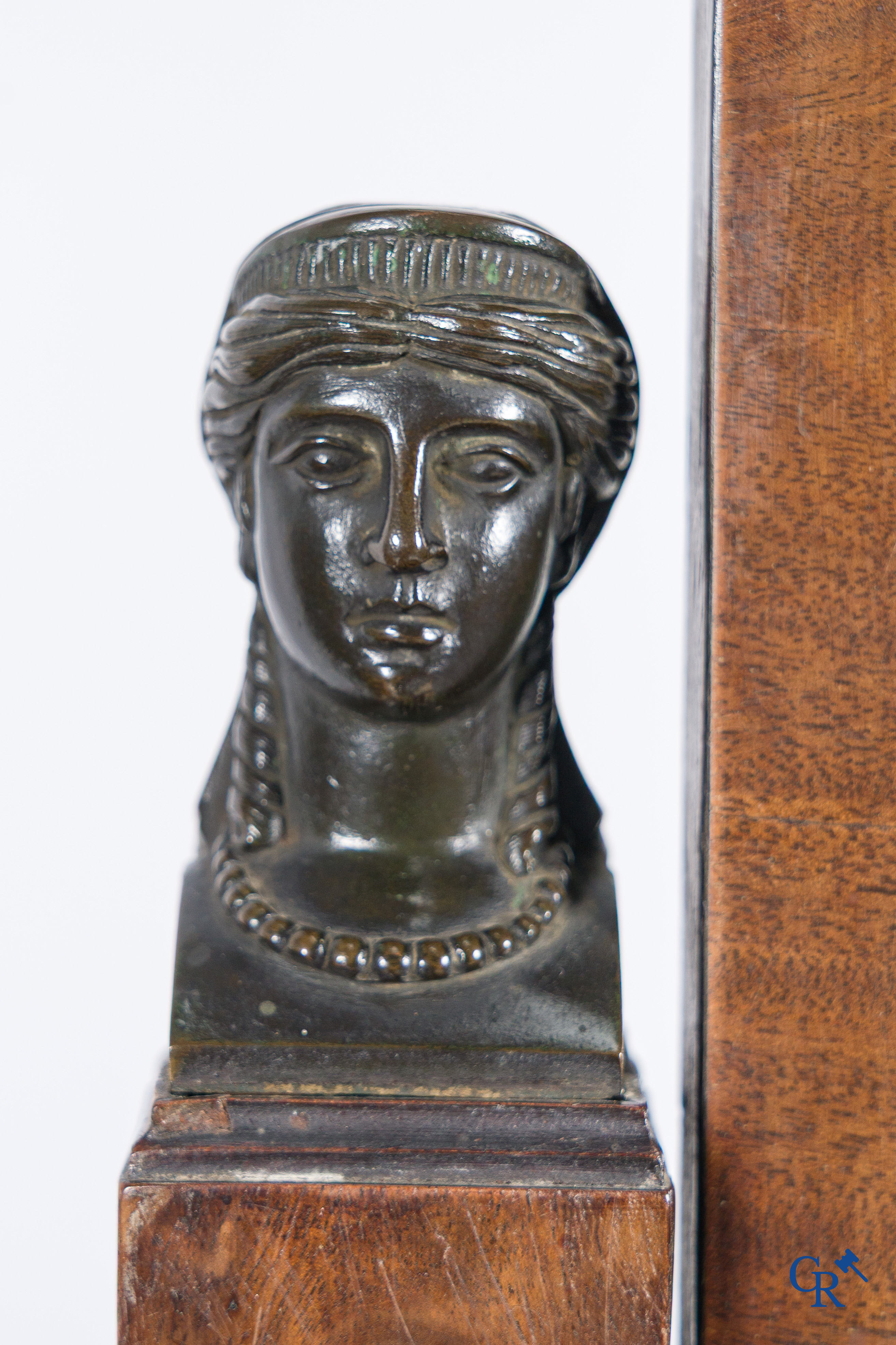 Chapuis, a mahogany wooden men's dressing table and ladies' dressing table with chiseled bronzes. Empire, circa 1810.