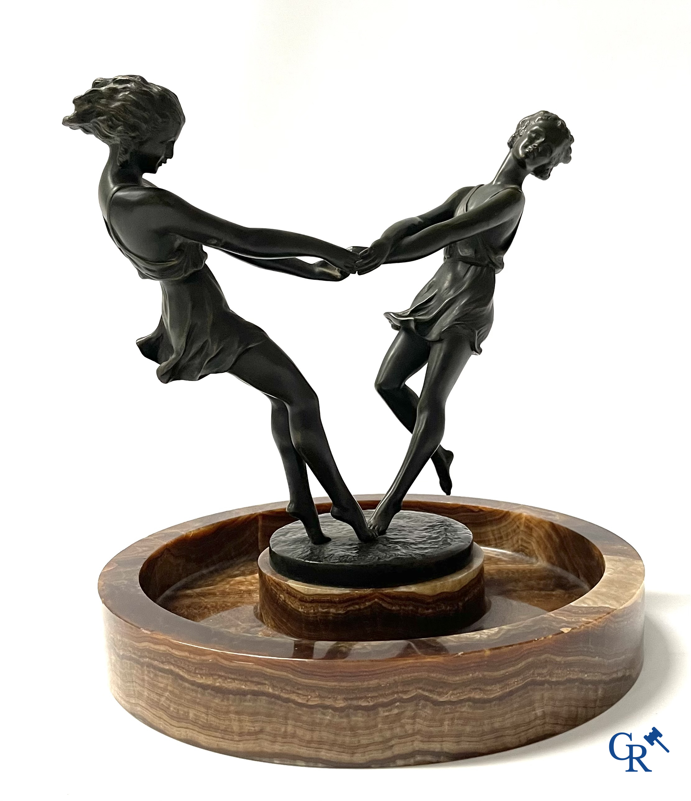 Art Deco, André Gilbert. Table center piece in bronze and onyx. Foundry LN Paris JL. Circa 1930.