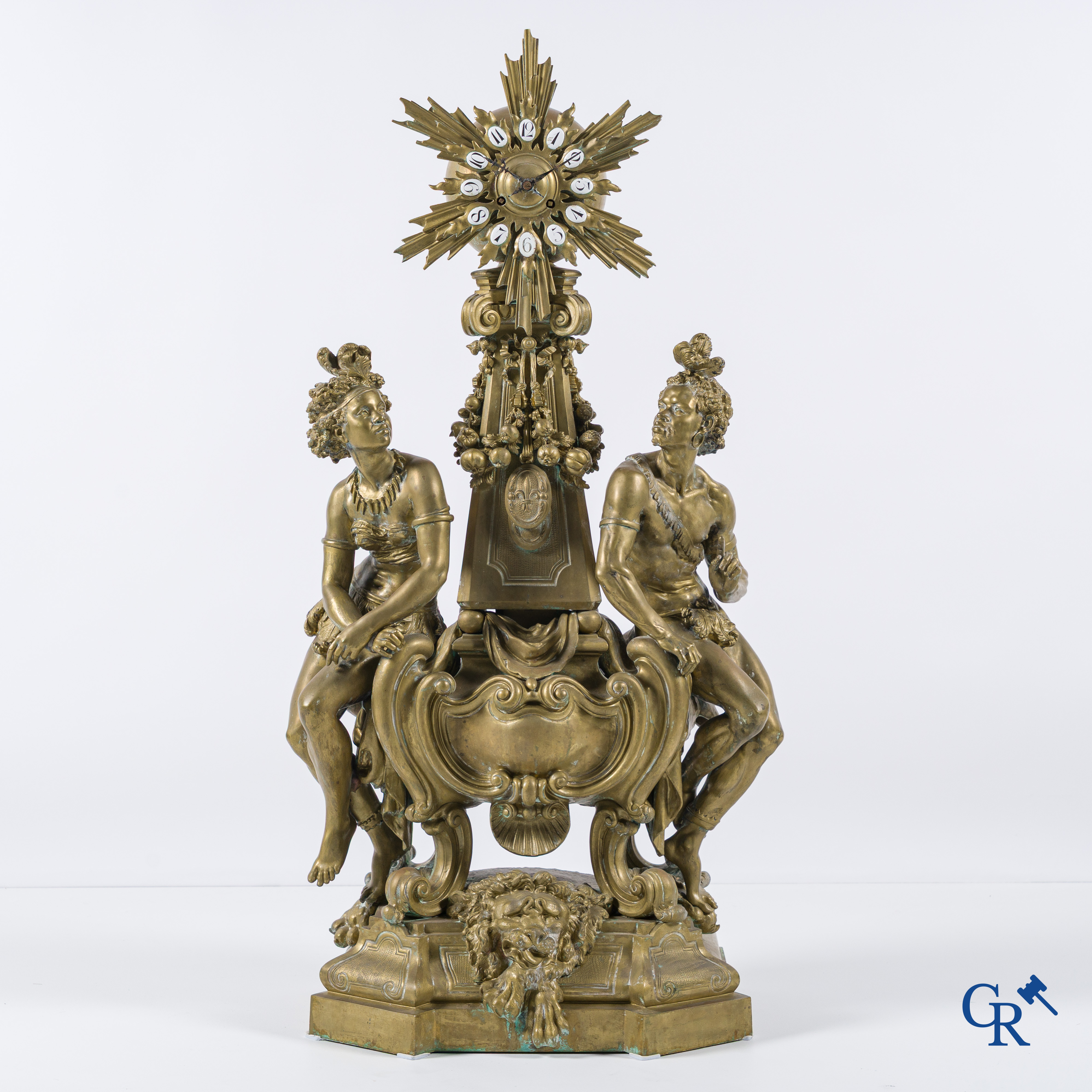 Frédéric-Eugène Piat and Samuel Marti. Exceptional pendulum in bronze with Nubian figures. Circa 1860-1870.