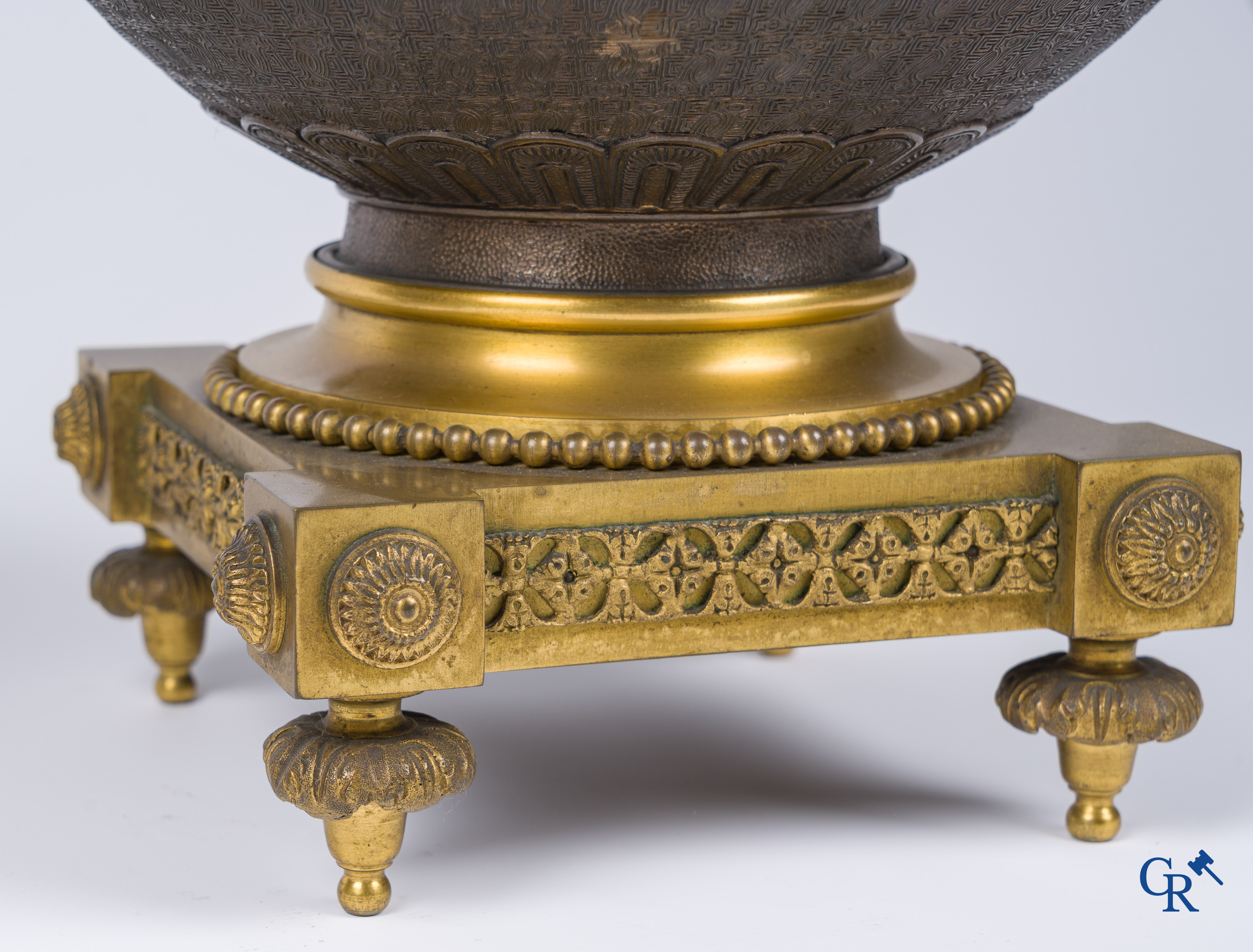 Asian Art, A pair of bronze candlesticks with finely crafted Oriental vases with dragons, circa 1880.