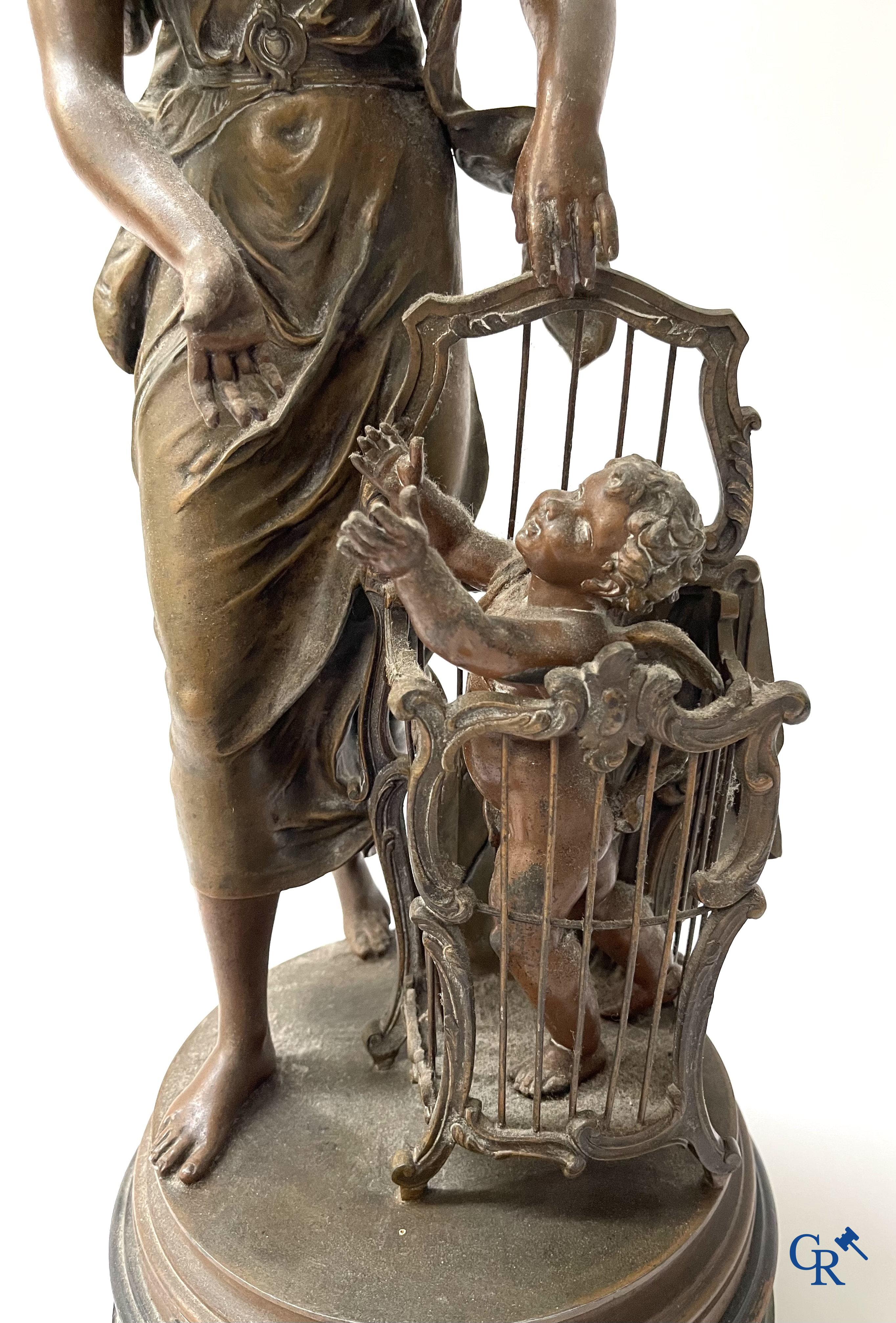 A lot of 3 sculptures in spelter. Anatole Guillot, Emile Bruchon, Rousseau. Circa 1900.