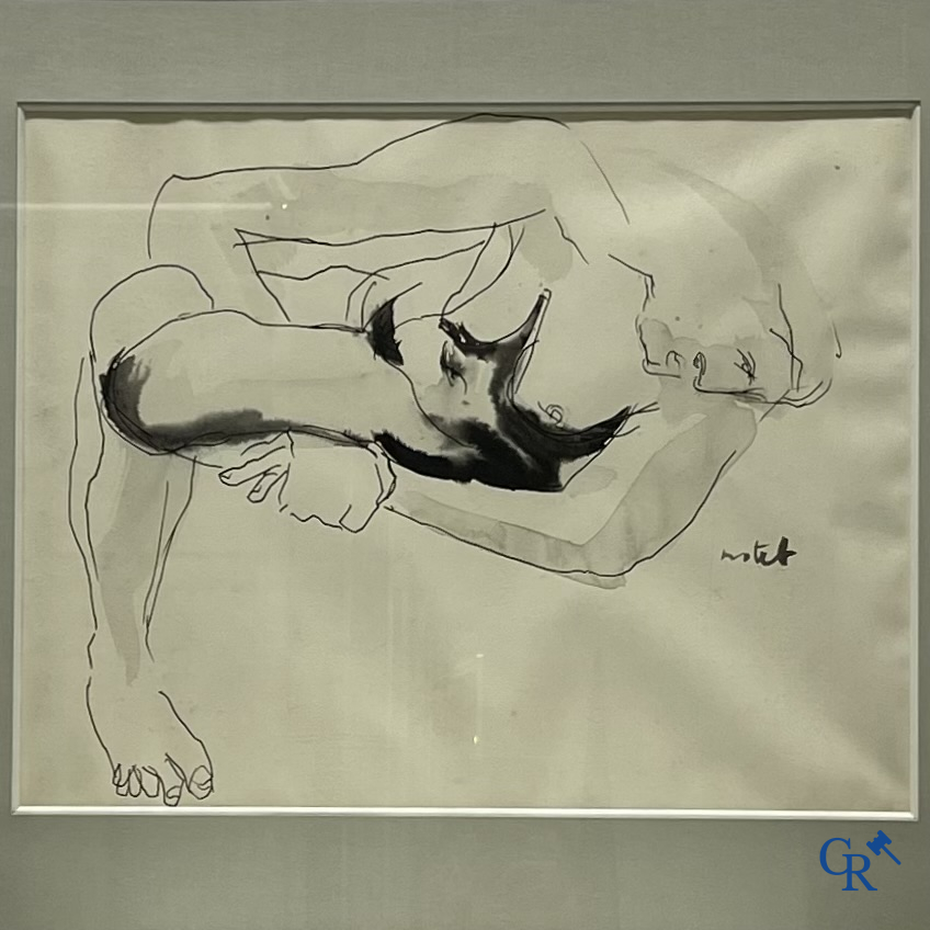 Signé illisible, à la façon d'Egon Schiele. Encre des Chine sur papier.