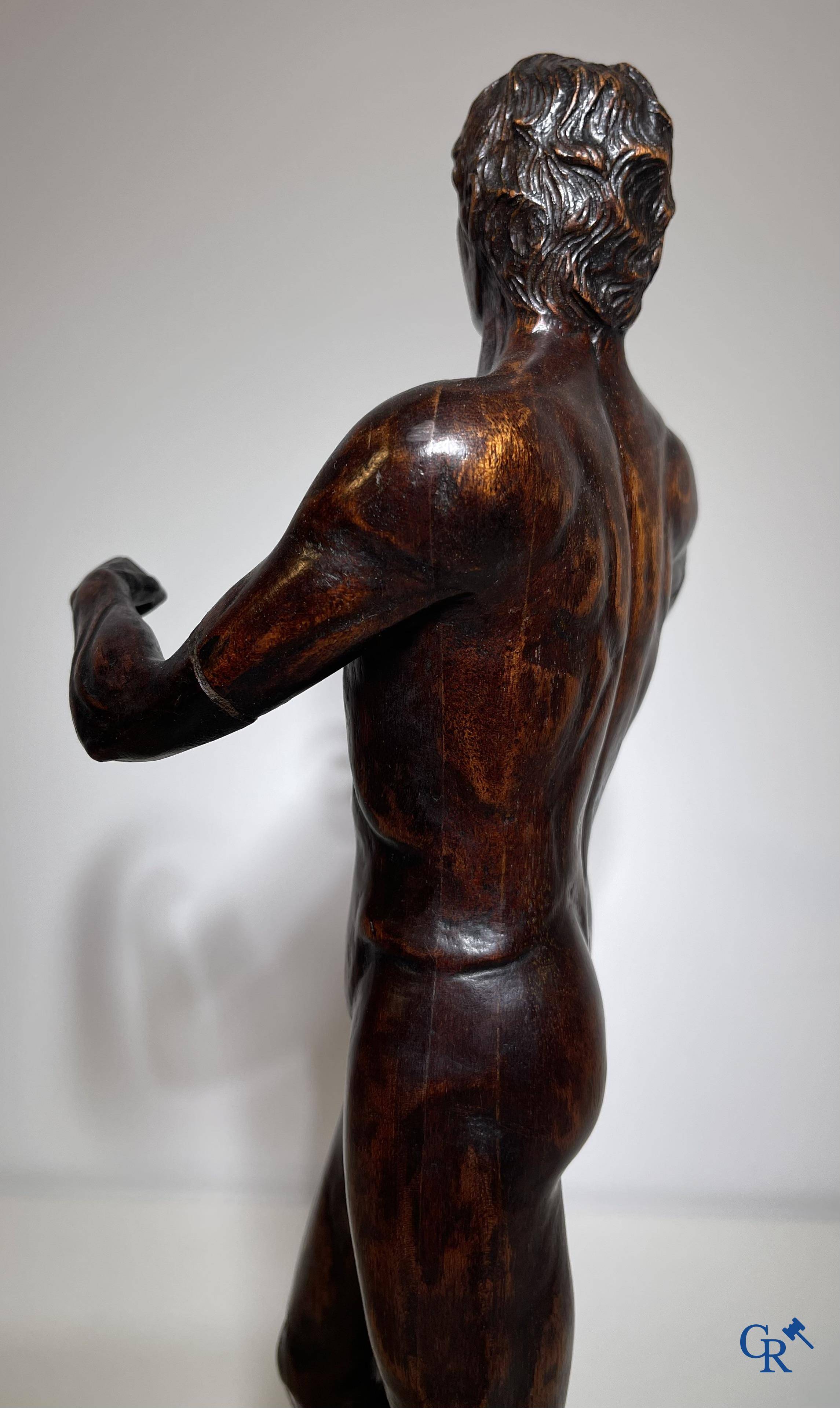 A wooden sculpted model of a standing man. Germany or Italy, 18th-19th century.