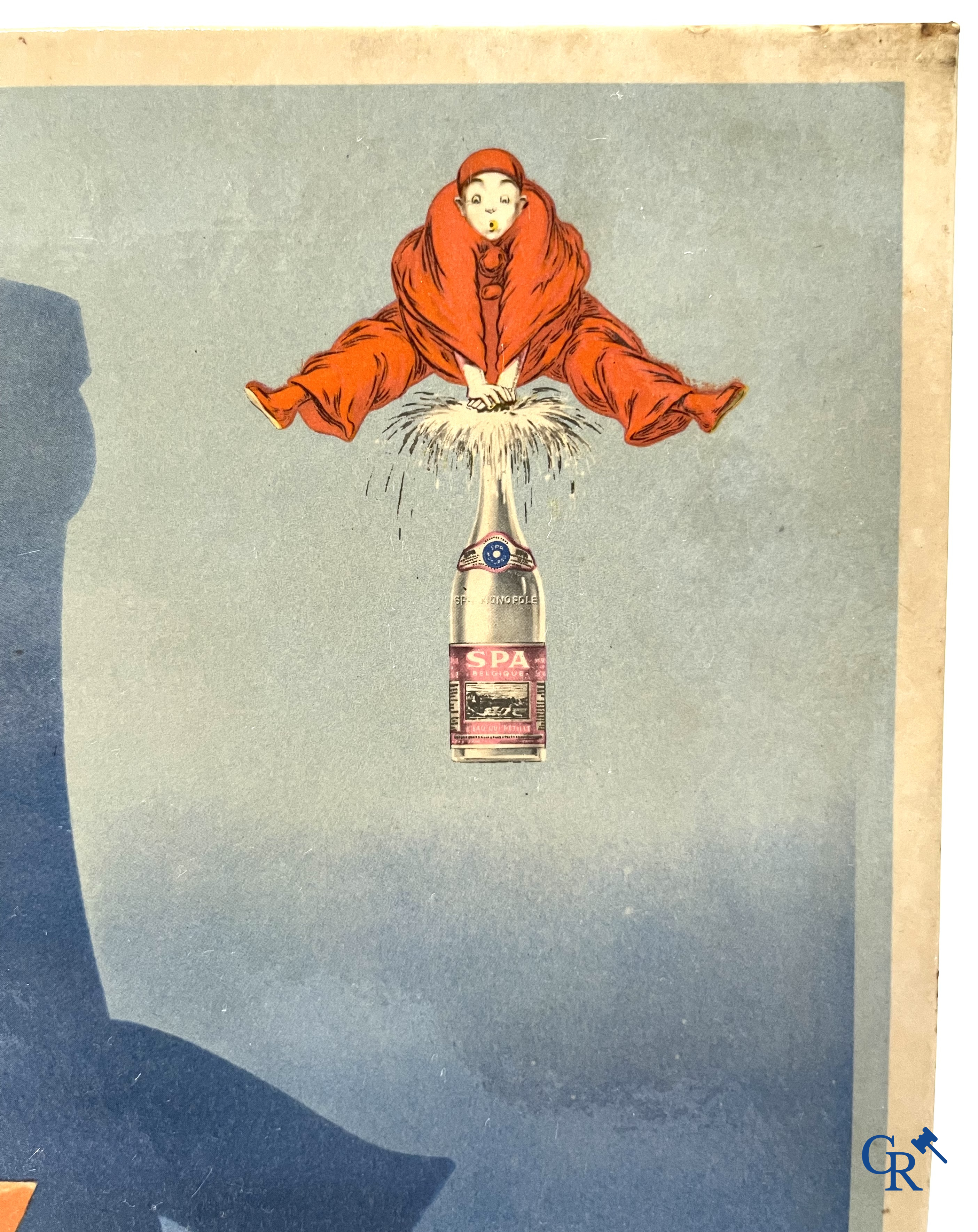 Spa, a publicity printed on metal for Spa Citron and a lithograph on cardboard for Spa Orangina. 1950's.