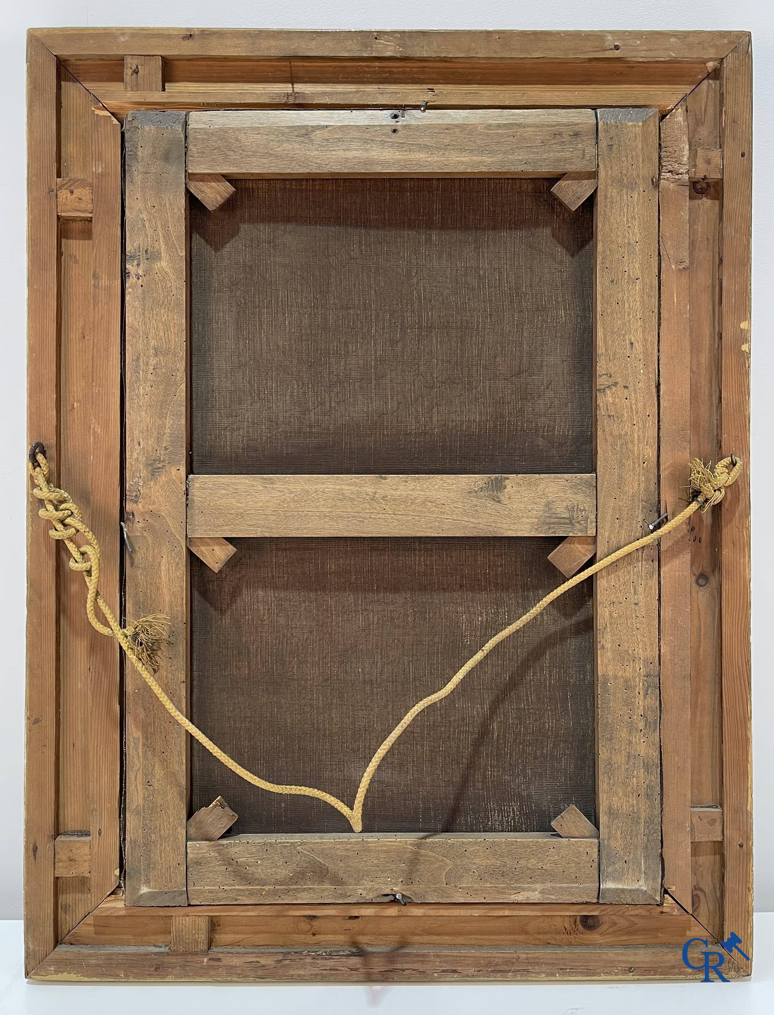 Beautiful painting of Catherine of Alexandria with sword and palm branch in neo Gothic style. Oil on canvas. 19th century.