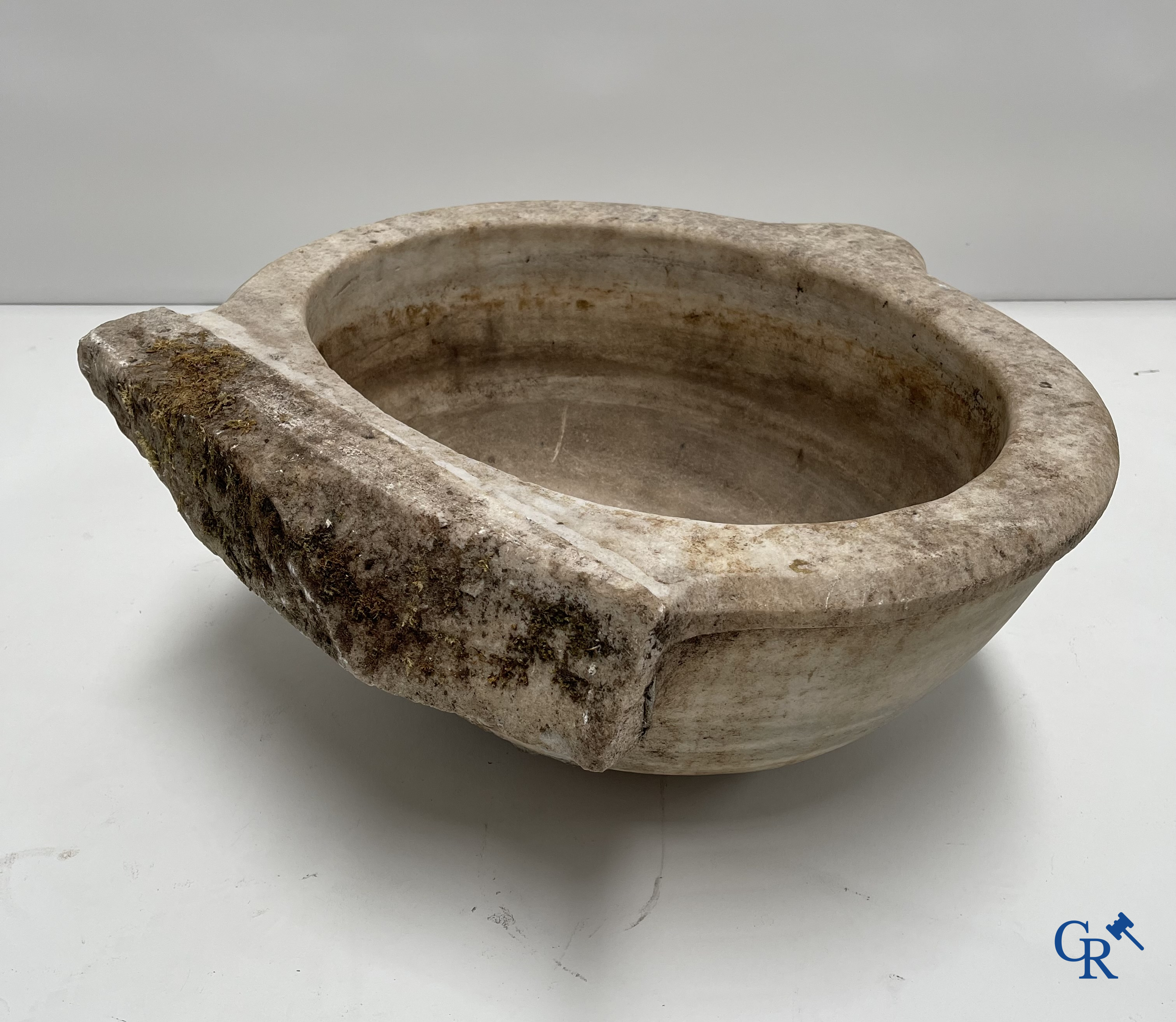 Exceptional large marble holy water barrel or font. 18th century.