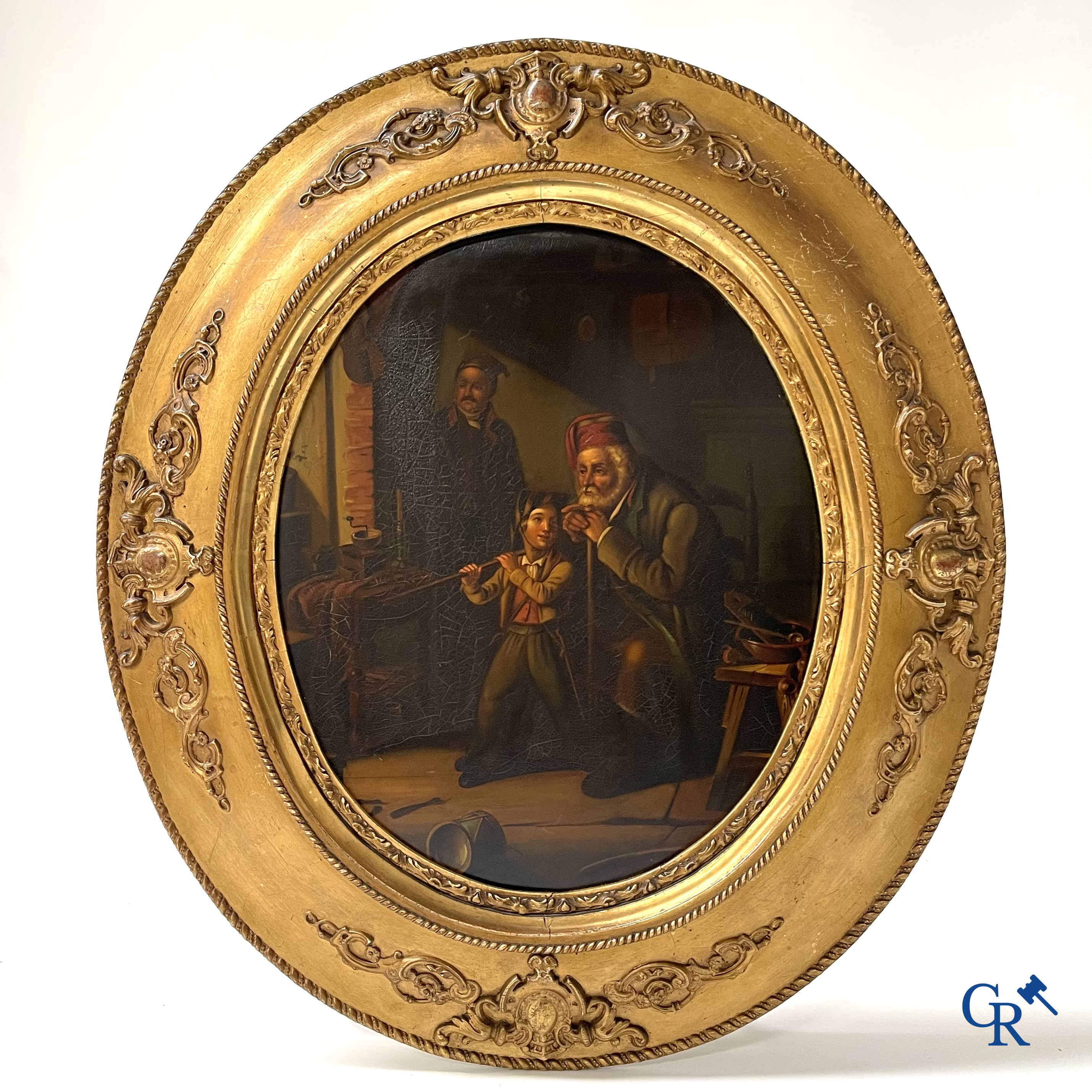 Pendant, a pair of paintings, oil on metal. "The young soldier" and "The young sailors". 19th century.