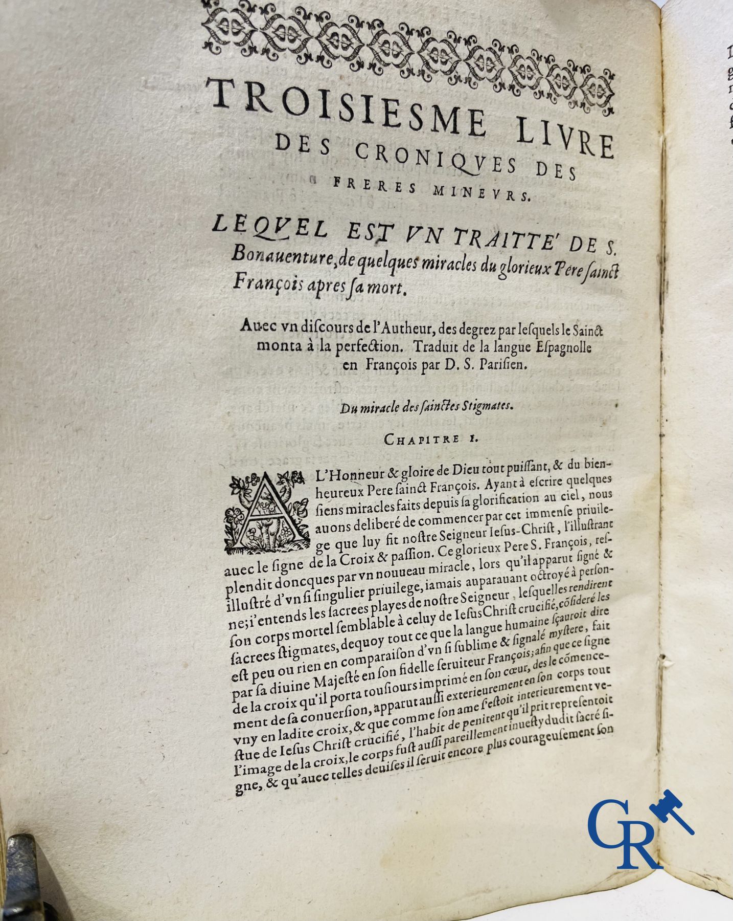 Livres anciens: Marcos de Lisboa, Chronique et institution de l'ordre du Père S. François, Paris 1608.