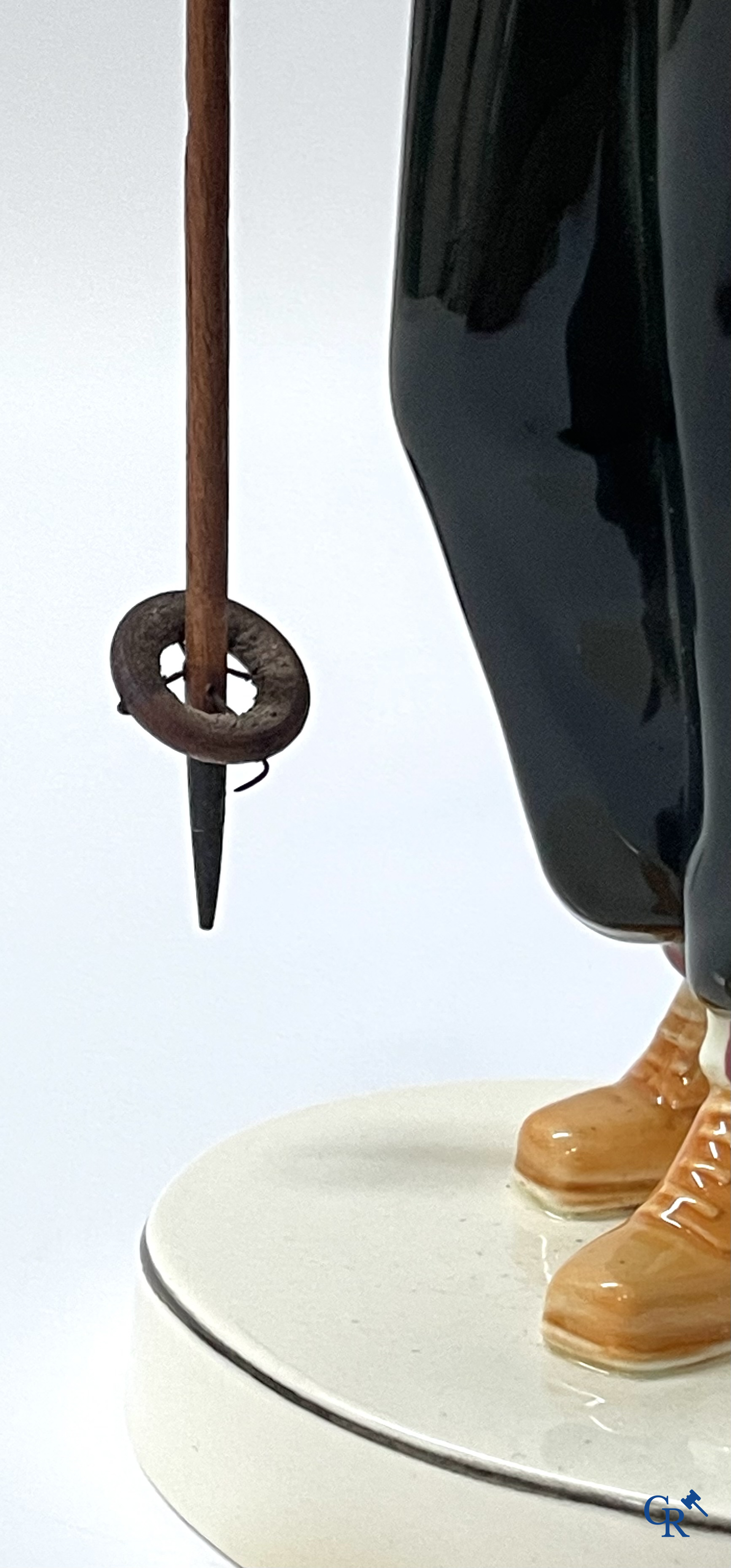 Hertwig en Company, Katzhütte, Thuringia. A skier in fine polychrome and glazed pottery. Circa 1930.