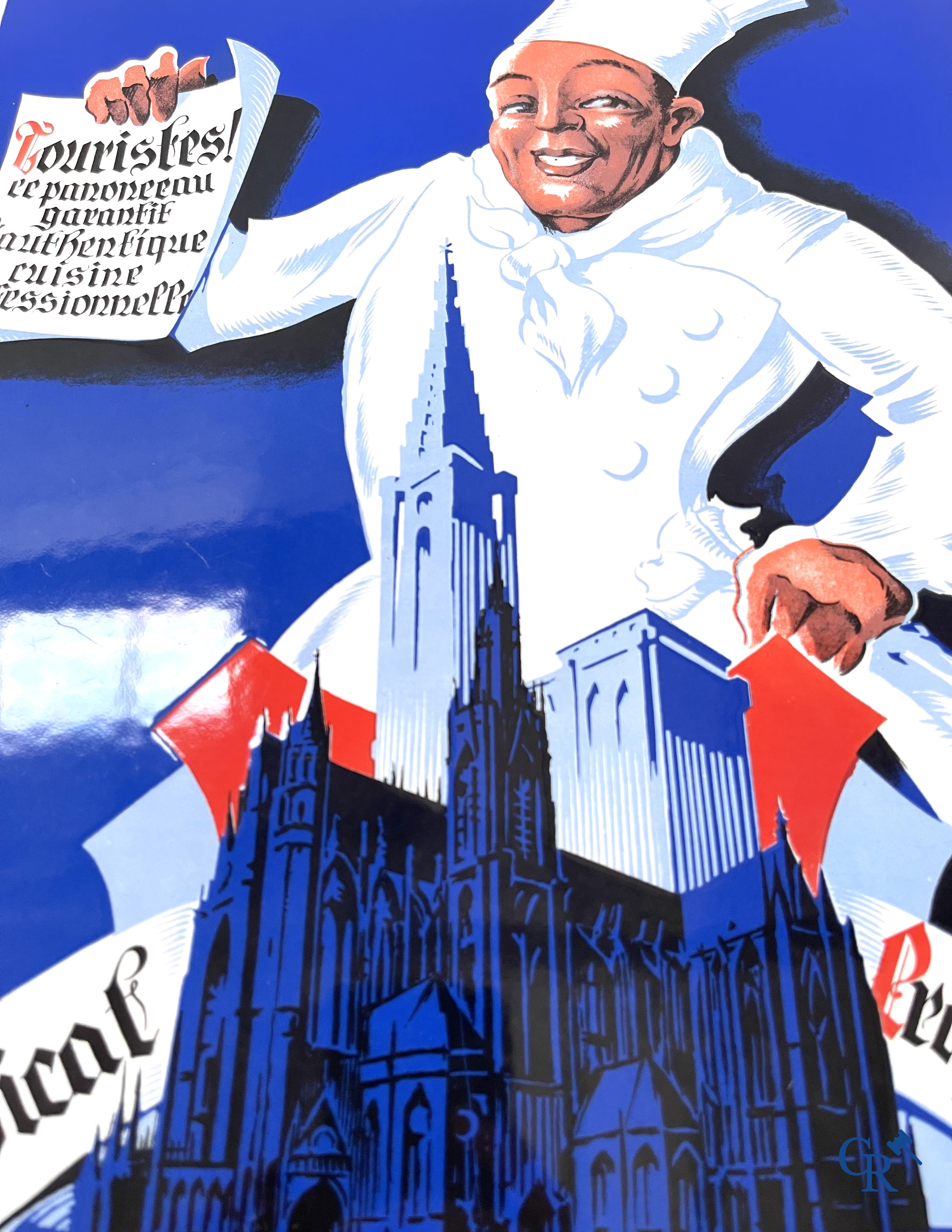 Chef de Cuisine, emaille bord voor de Syndical Professionnel du Restaurateur d'Alsace Lorraine. Gesigneerd Howald.