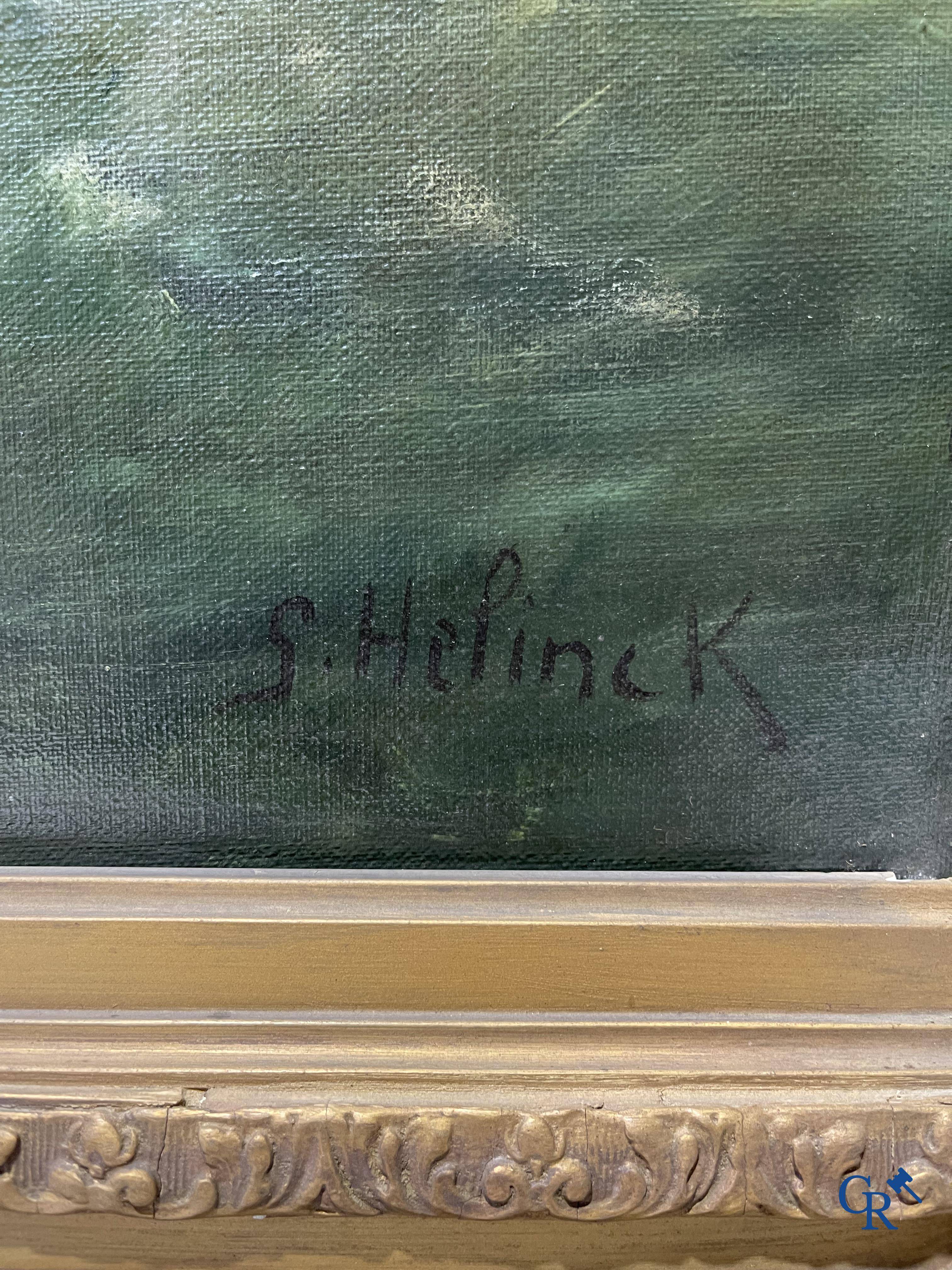 Gustave Helinck (1884-1954) Large naval painting in a richly decorated frame.