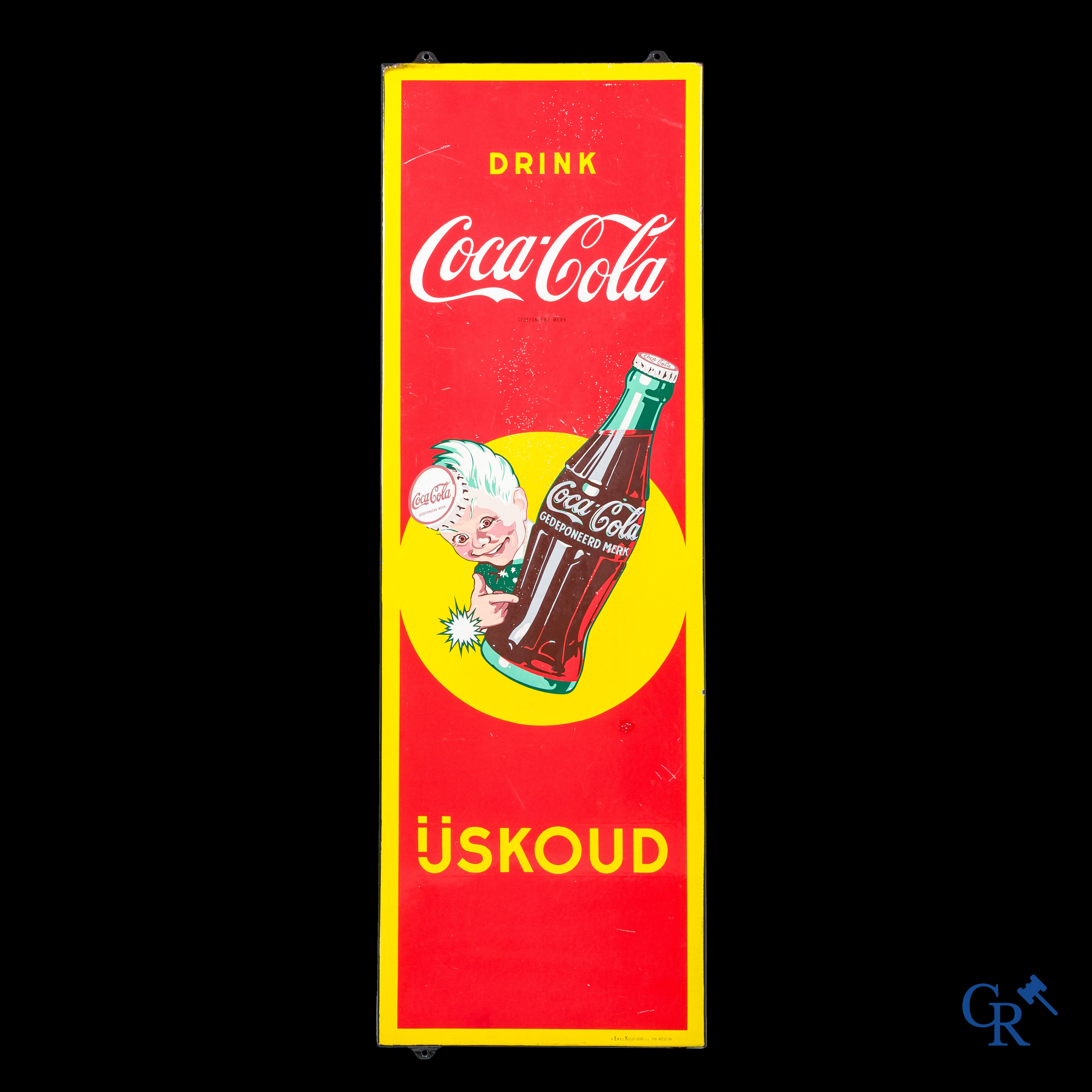 Coca-Cola, emaille reclamebord met afbeelding van de "Sprite Boy", Emaillerie Koekelberg 1959.