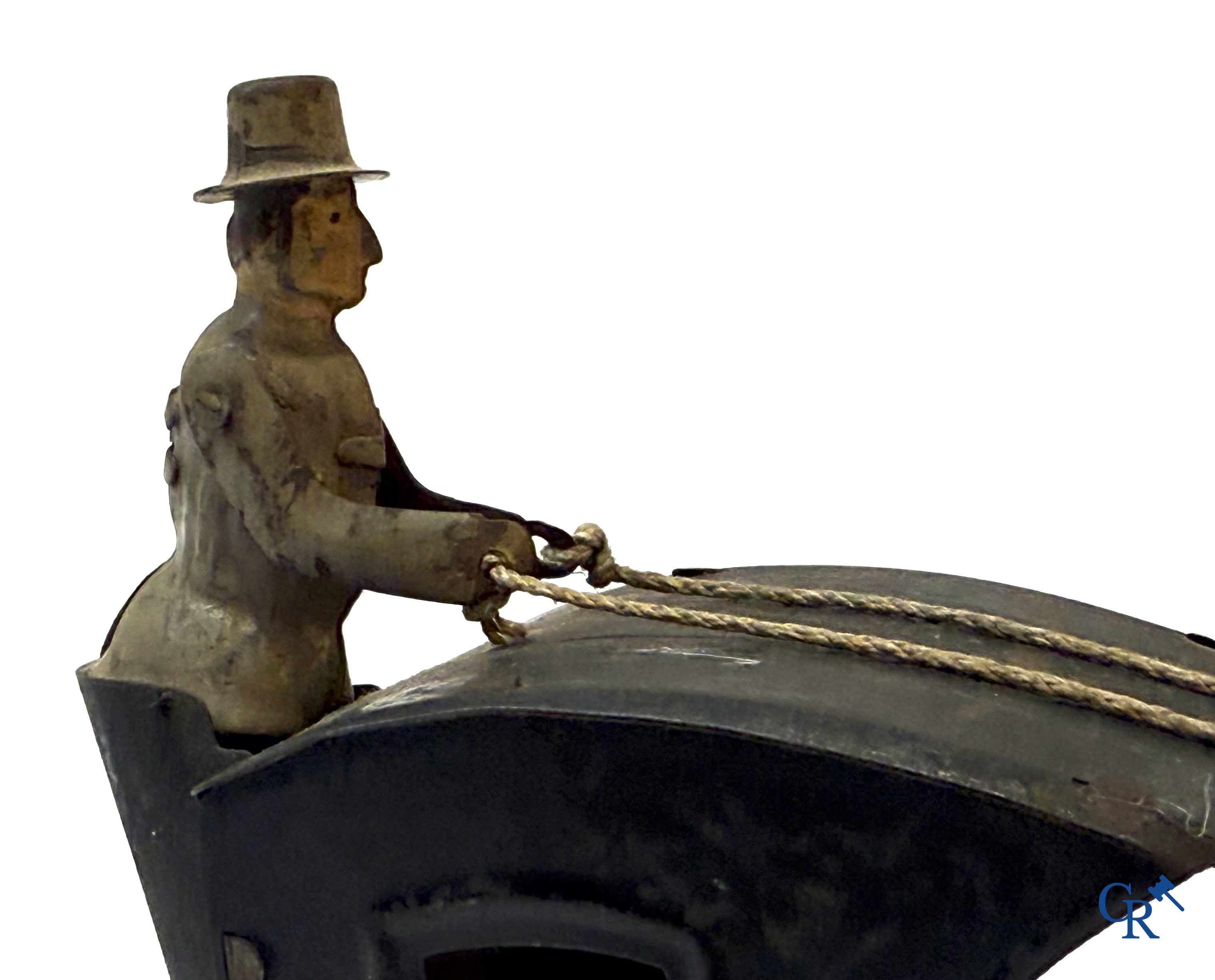 Fernand Martin, mechanical toys, rare carriage with horse, painted tin. Marked F.M. France Paris. Circa 1905.