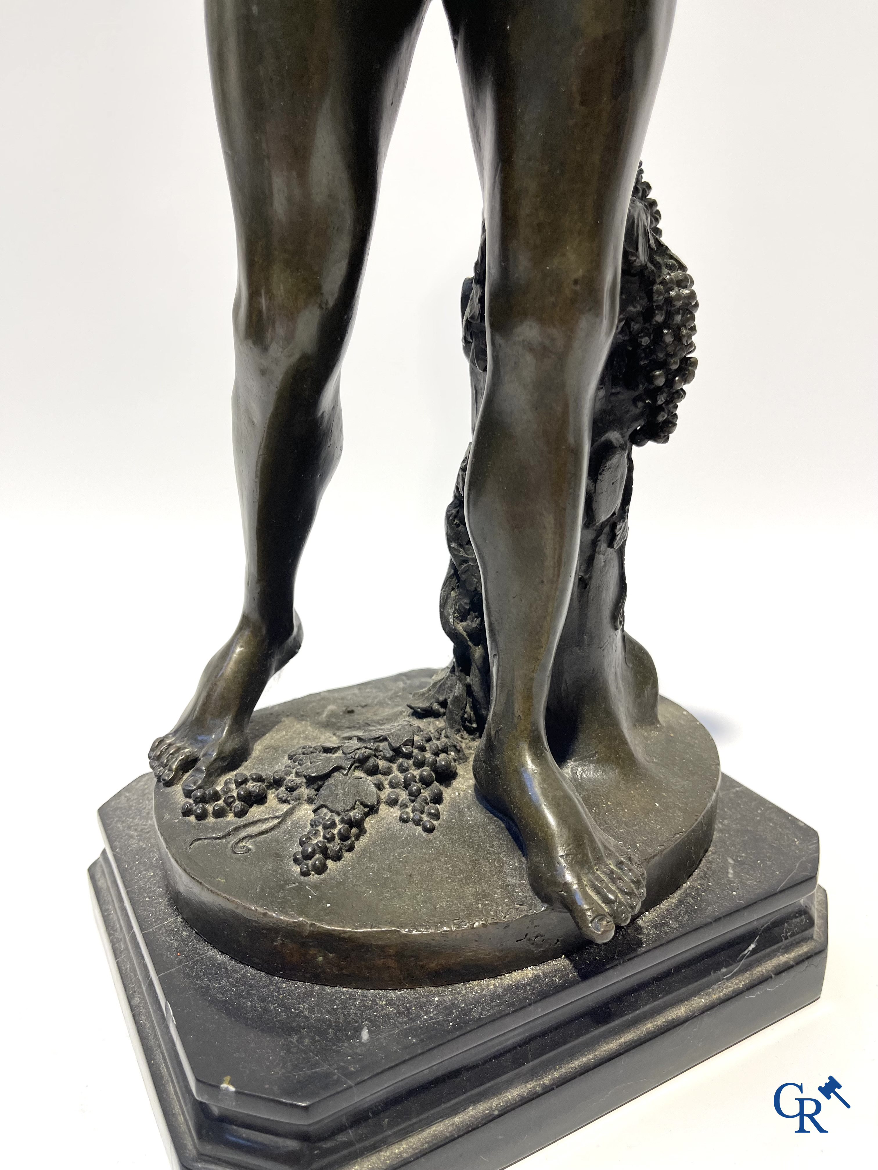 3 bronze statues after the antiques on a marble base. 20th century.