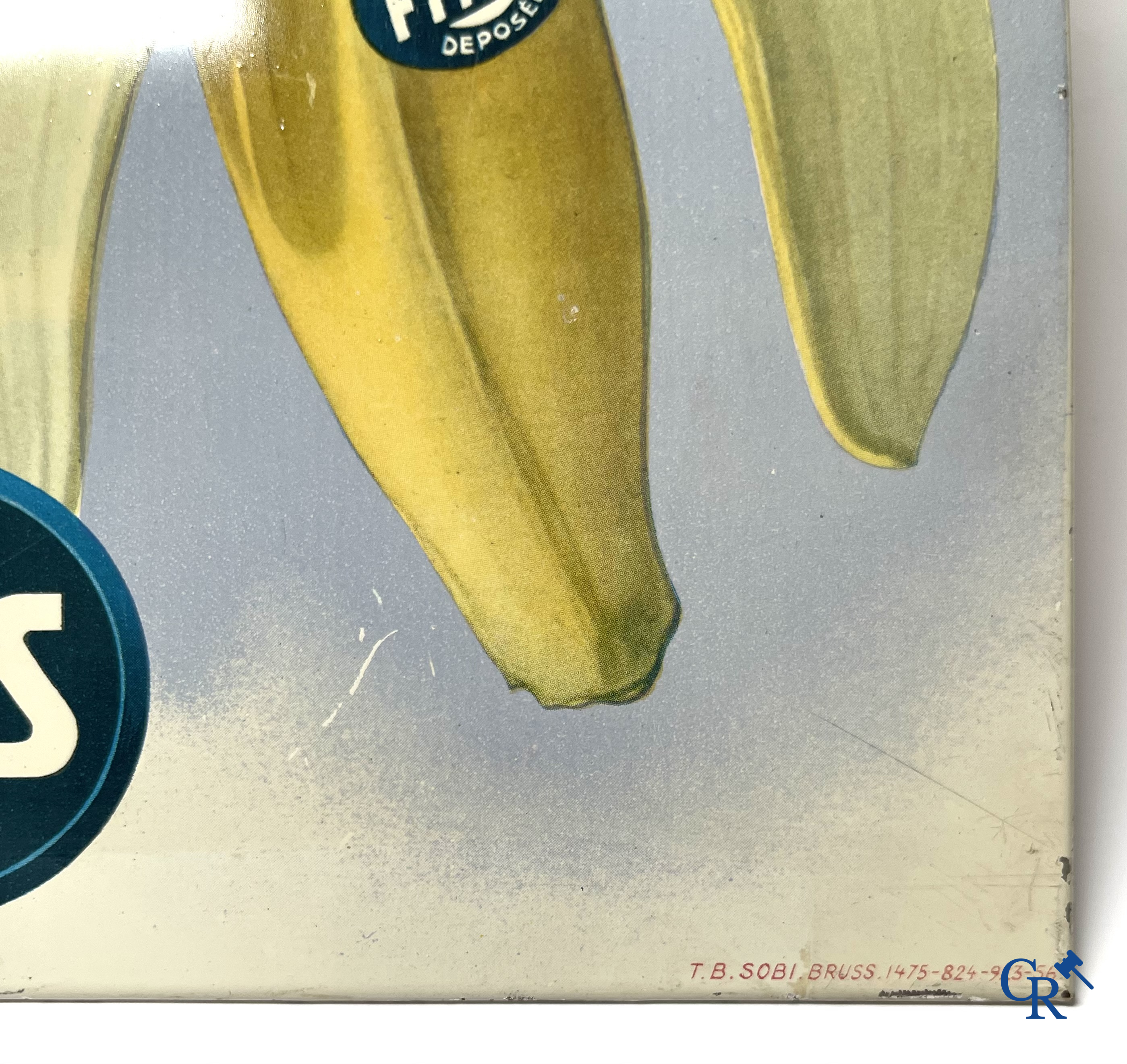 Fyffes, een publiciteits thermometer in bedrukt blik voor Fyffes bananen. Sobi Brussel 1956.