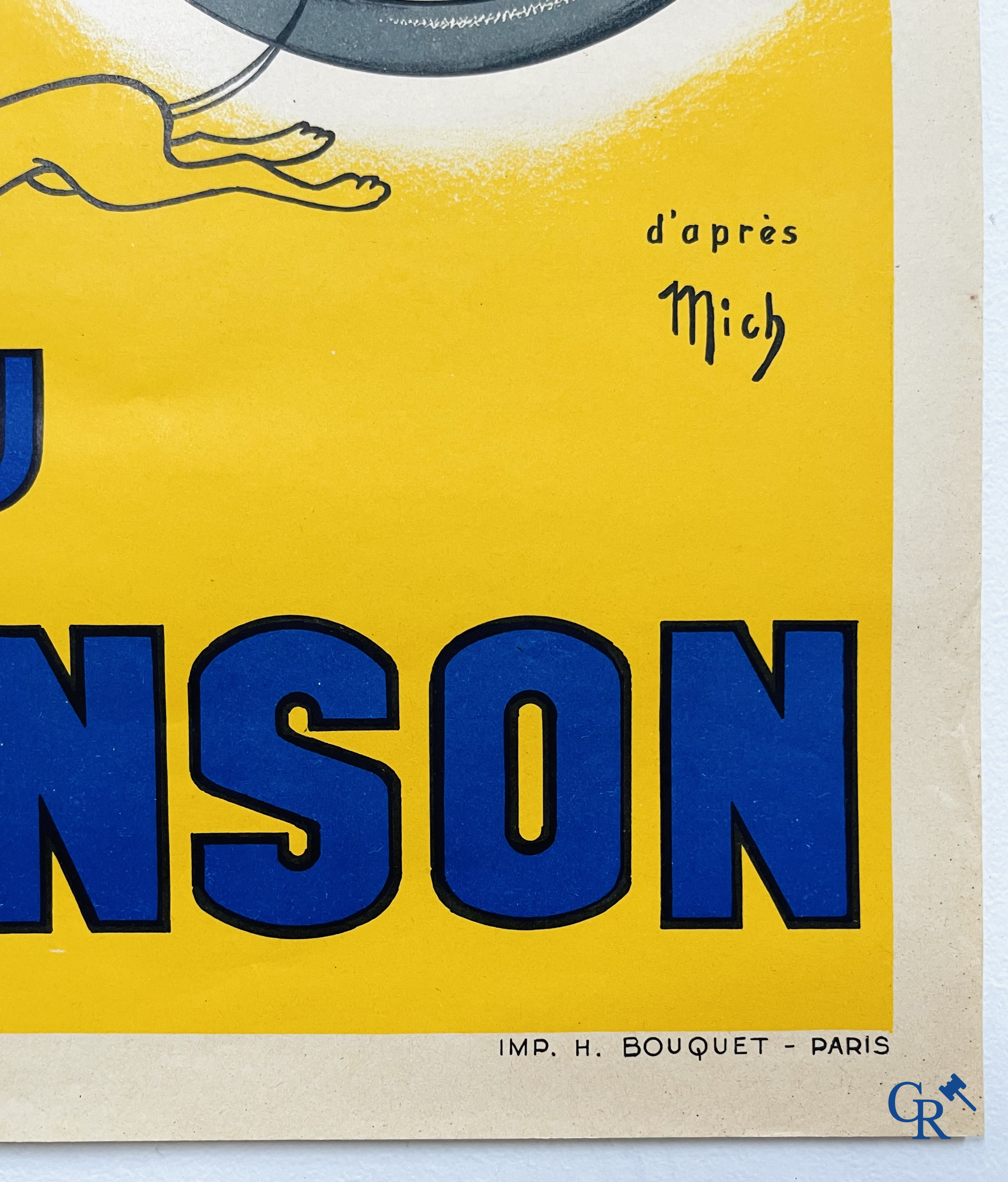 Pneu Hutchinson, Plus solide que l'Acier. Lithographie op papier met een ontwerp van Mich. Imp. H. Bouquet - Paris.