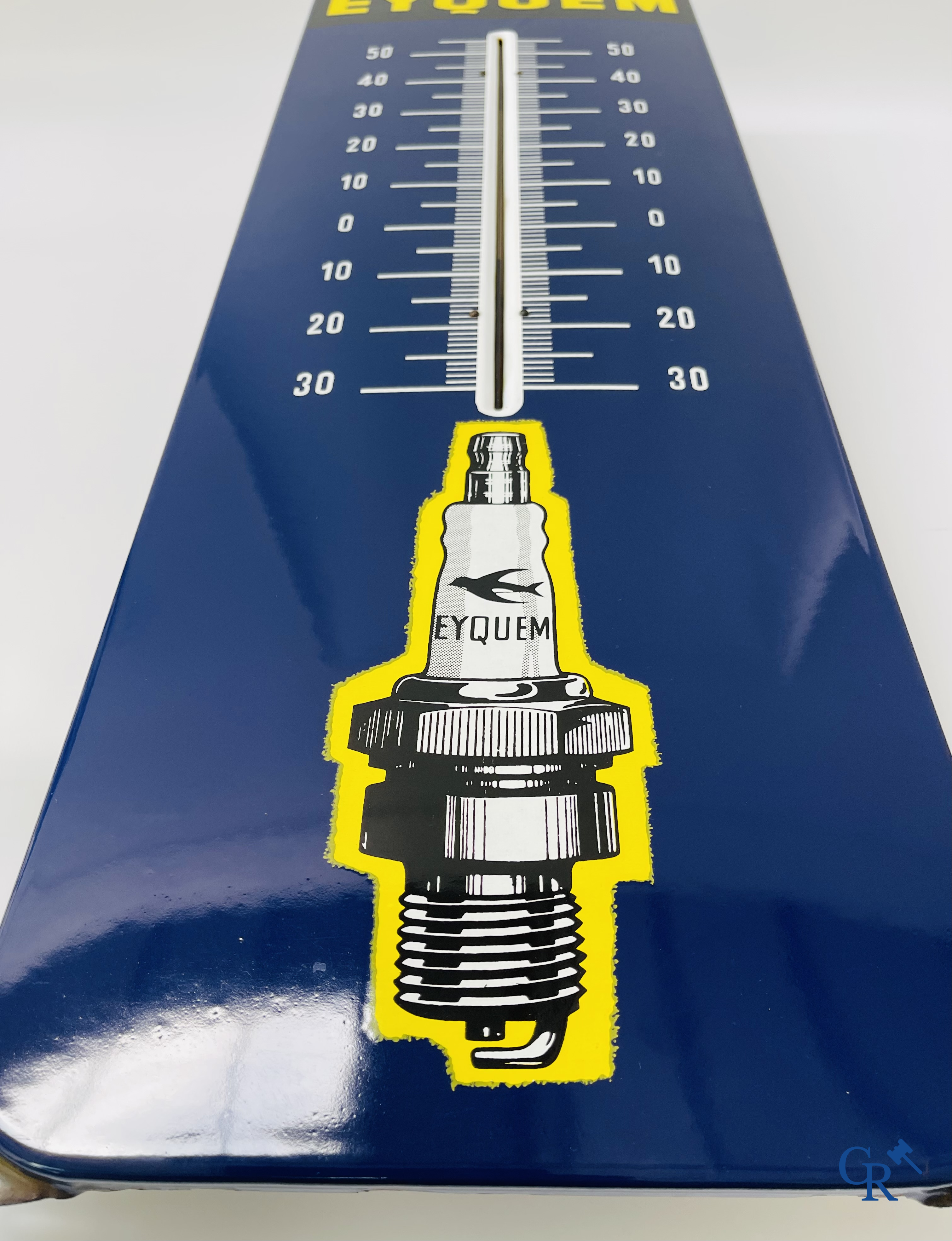 Bougies Eyquem, emaille reclamebord met ingewerkte thermometer. 60'er jaren.