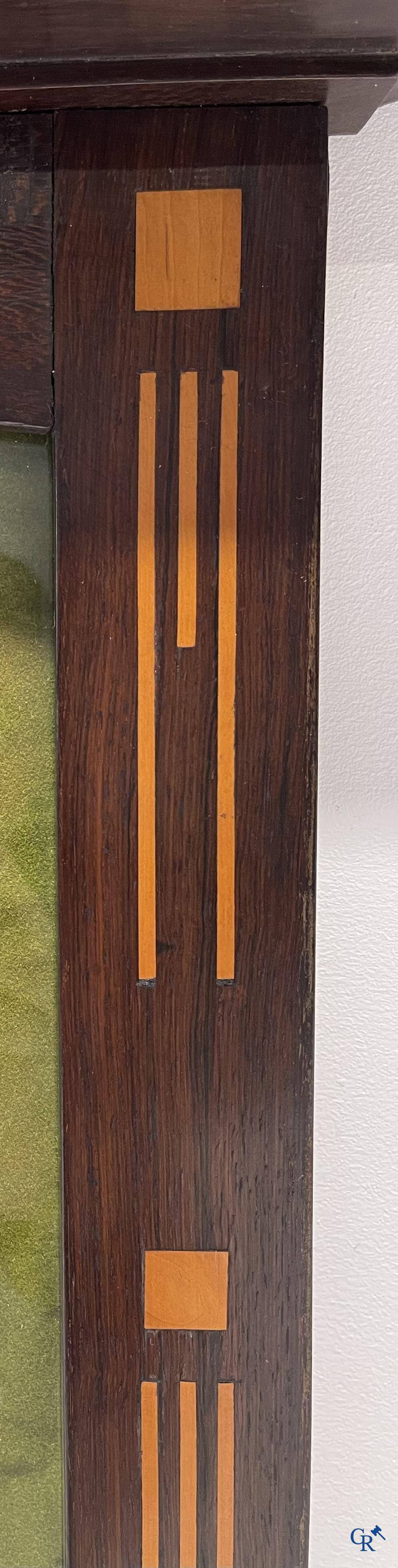 Arts and Crafts circa 1890, most probably Gustave Serrurier-Bovy. Frame in rosewood and sycamore inlay.